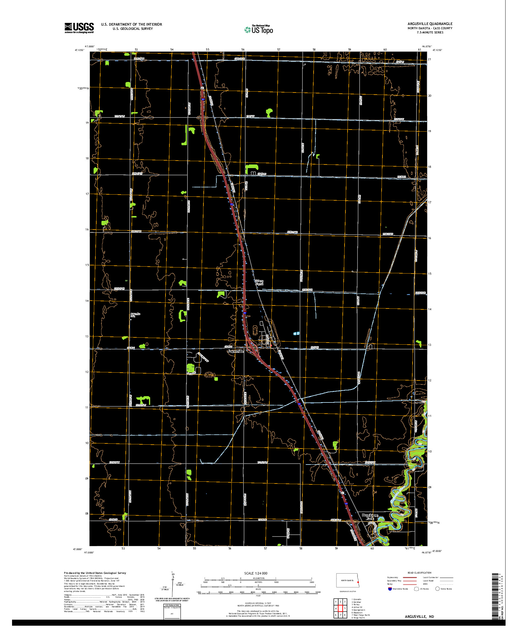 USGS US TOPO 7.5-MINUTE MAP FOR ARGUSVILLE, ND 2020