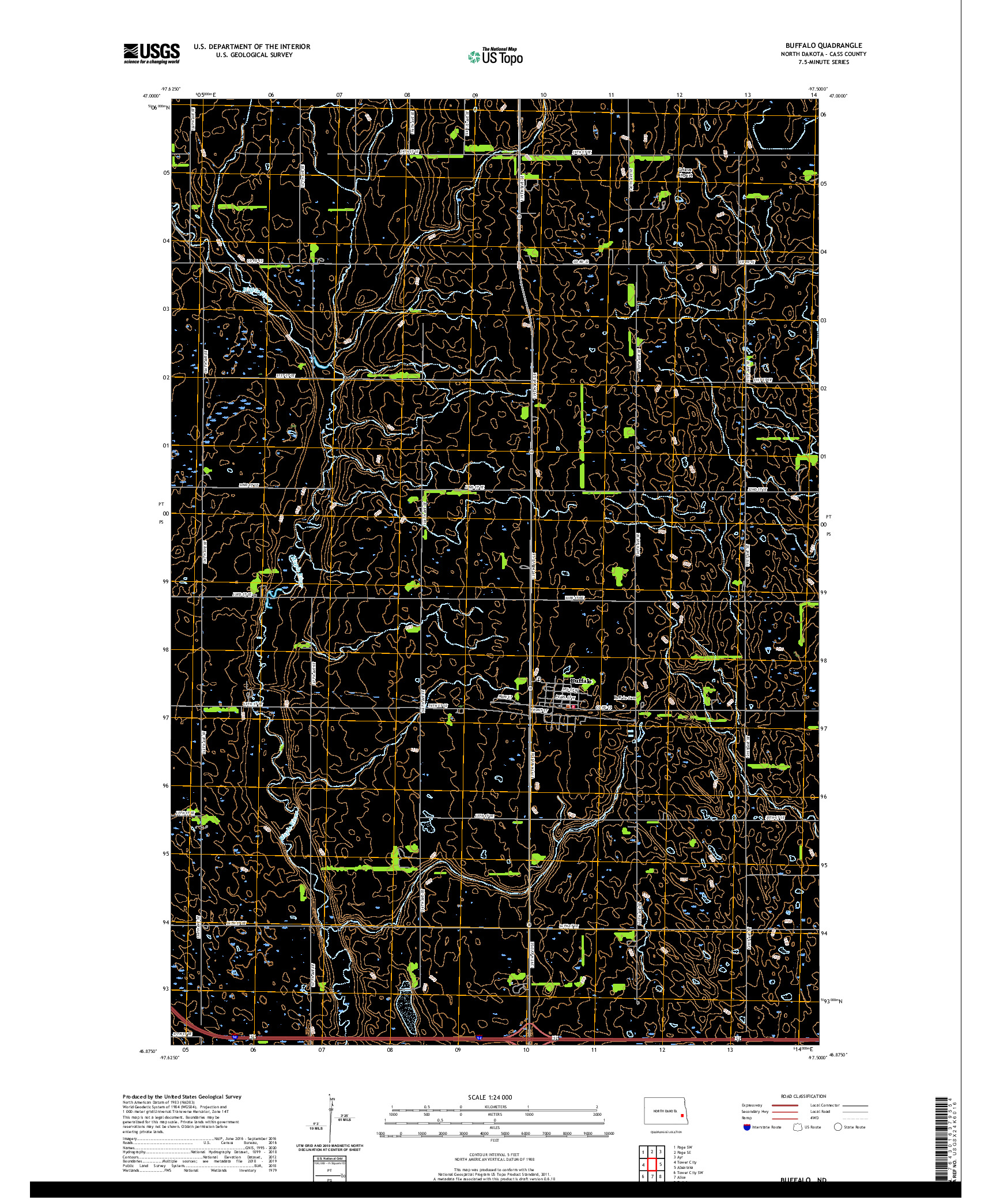 USGS US TOPO 7.5-MINUTE MAP FOR BUFFALO, ND 2020