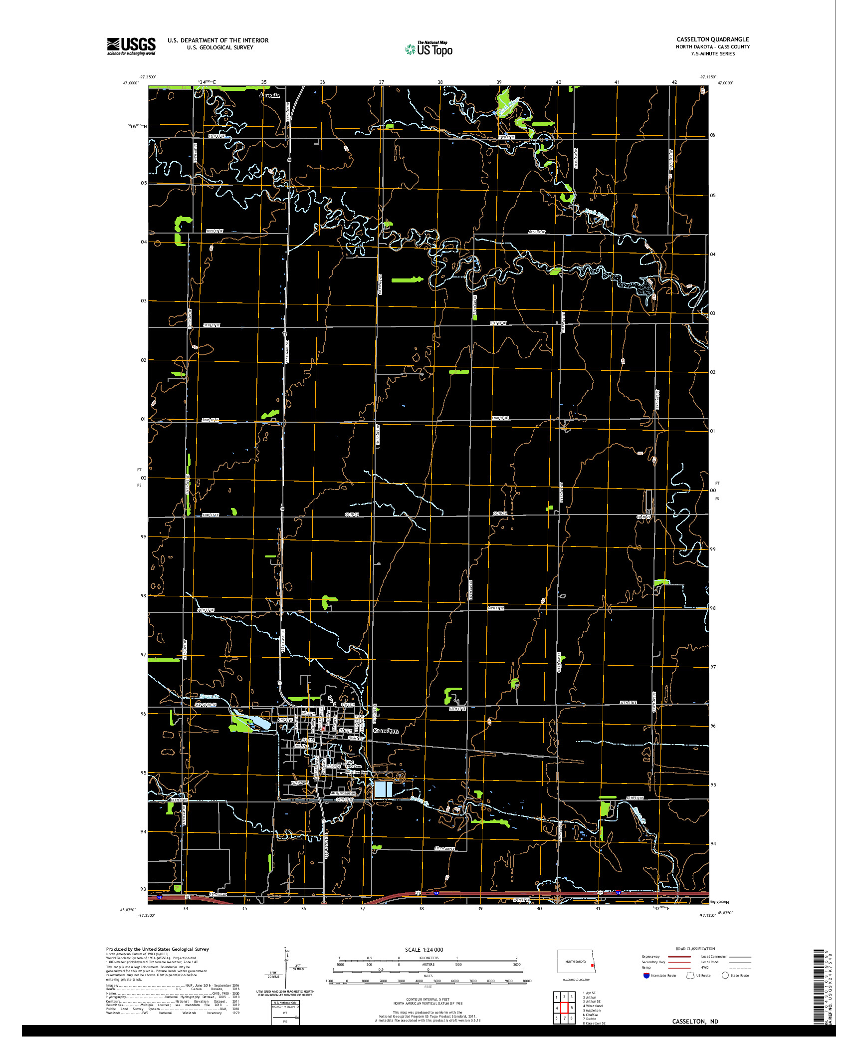 USGS US TOPO 7.5-MINUTE MAP FOR CASSELTON, ND 2020
