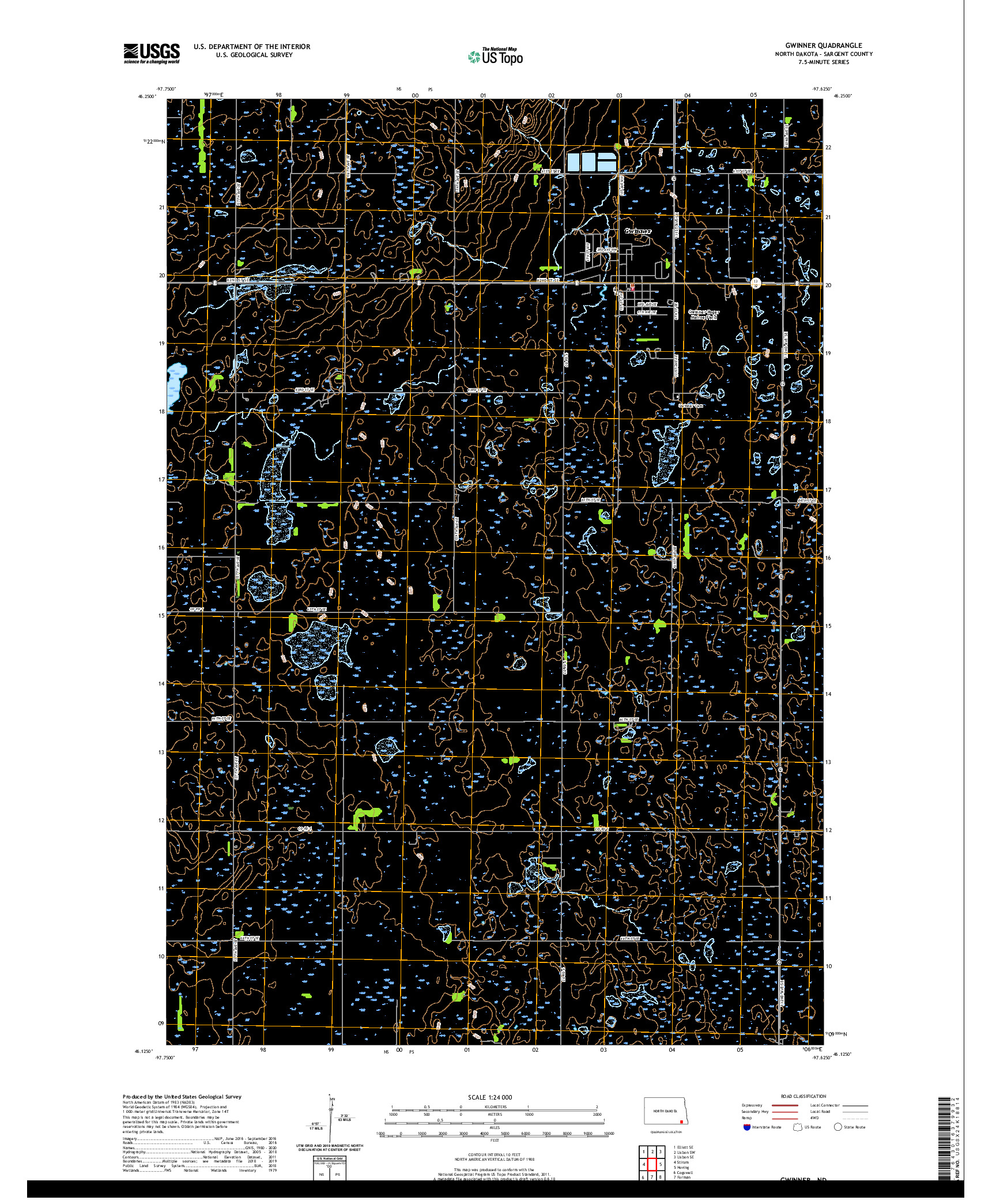 USGS US TOPO 7.5-MINUTE MAP FOR GWINNER, ND 2020