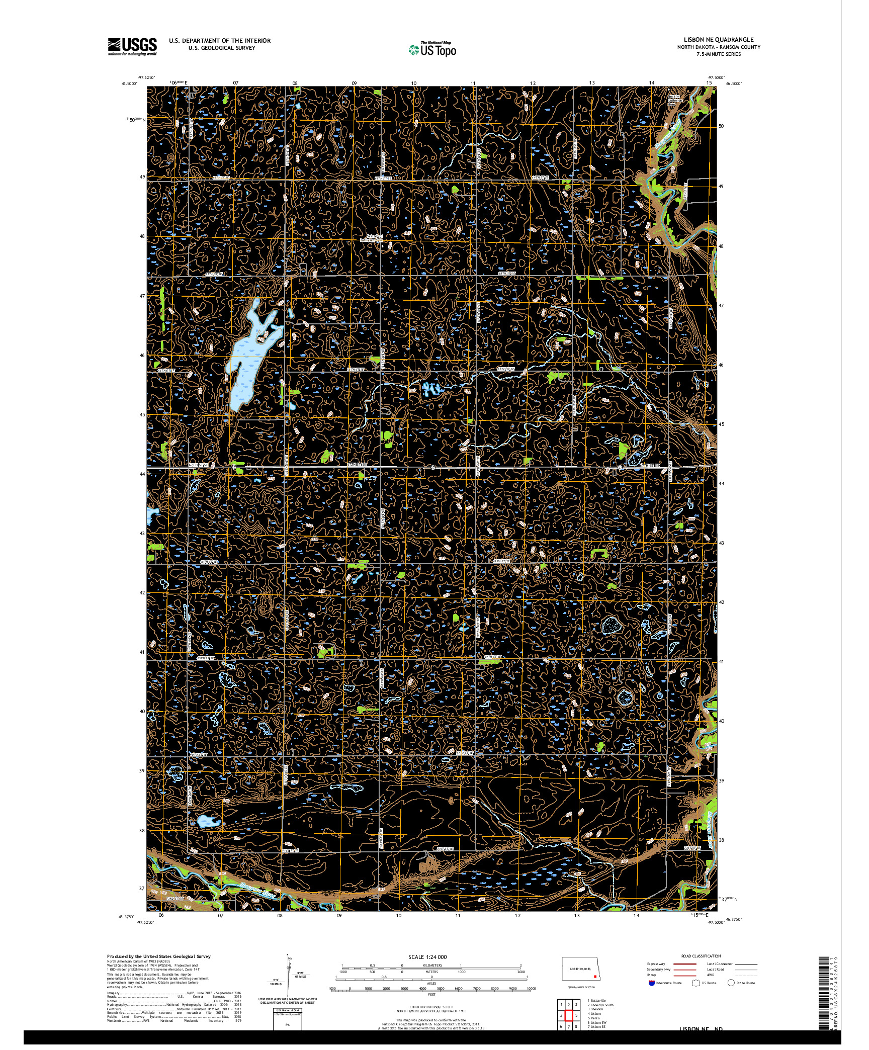 USGS US TOPO 7.5-MINUTE MAP FOR LISBON NE, ND 2020