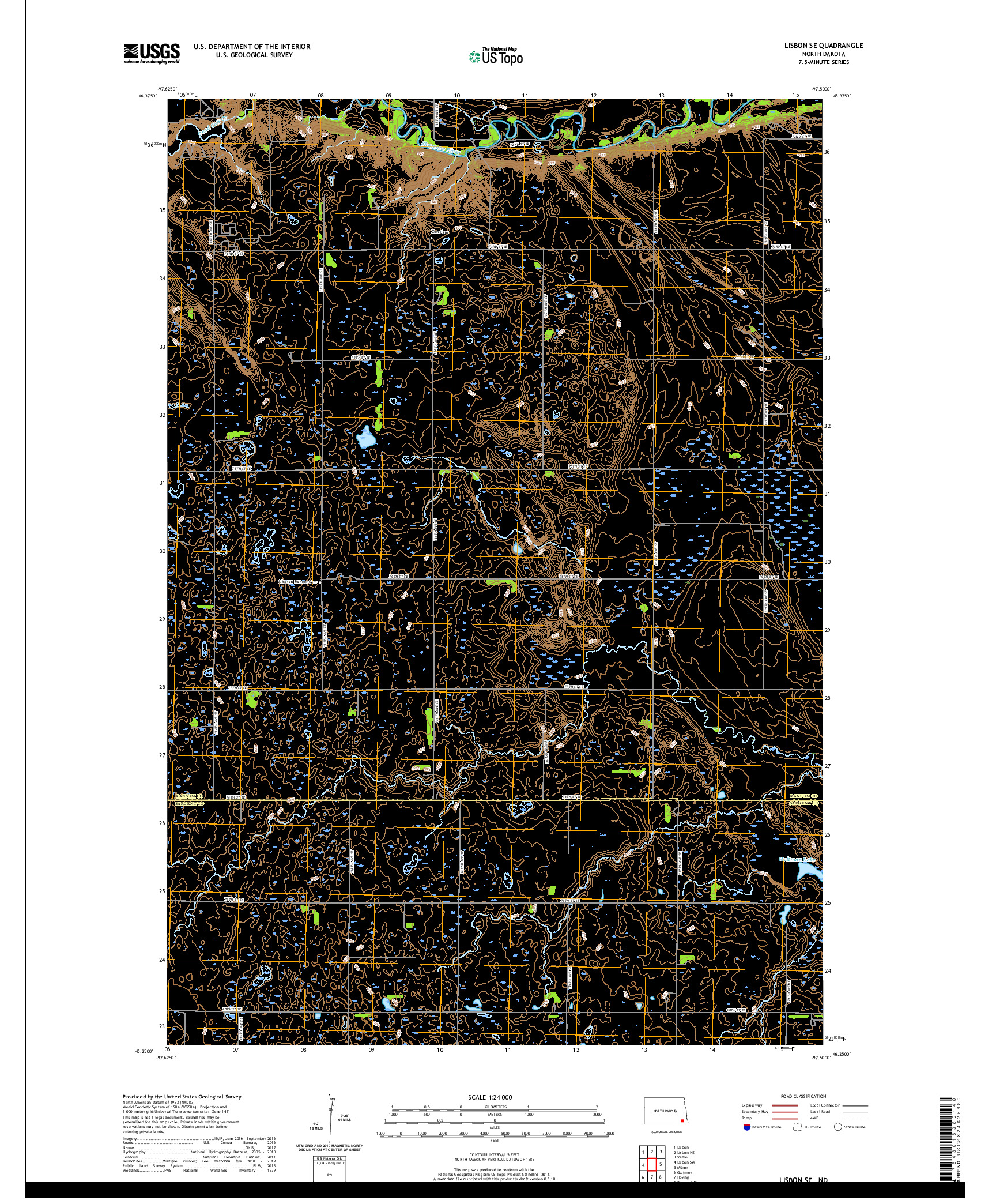 USGS US TOPO 7.5-MINUTE MAP FOR LISBON SE, ND 2020