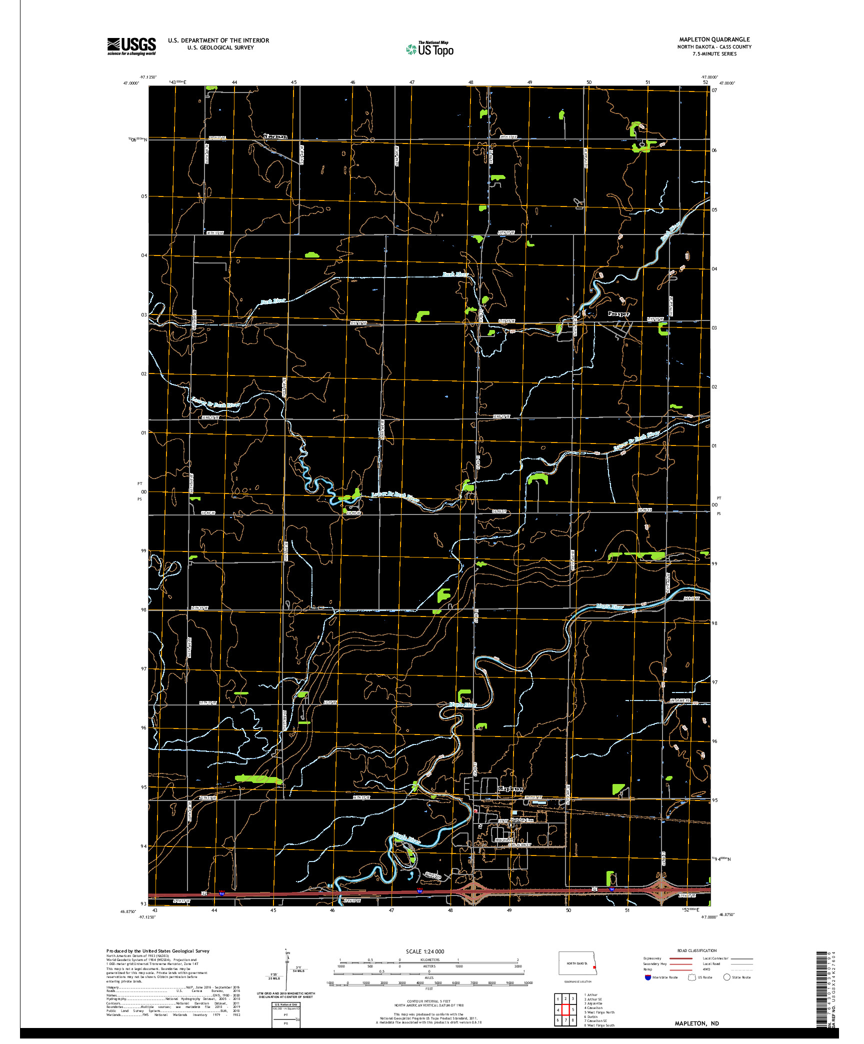 USGS US TOPO 7.5-MINUTE MAP FOR MAPLETON, ND 2020