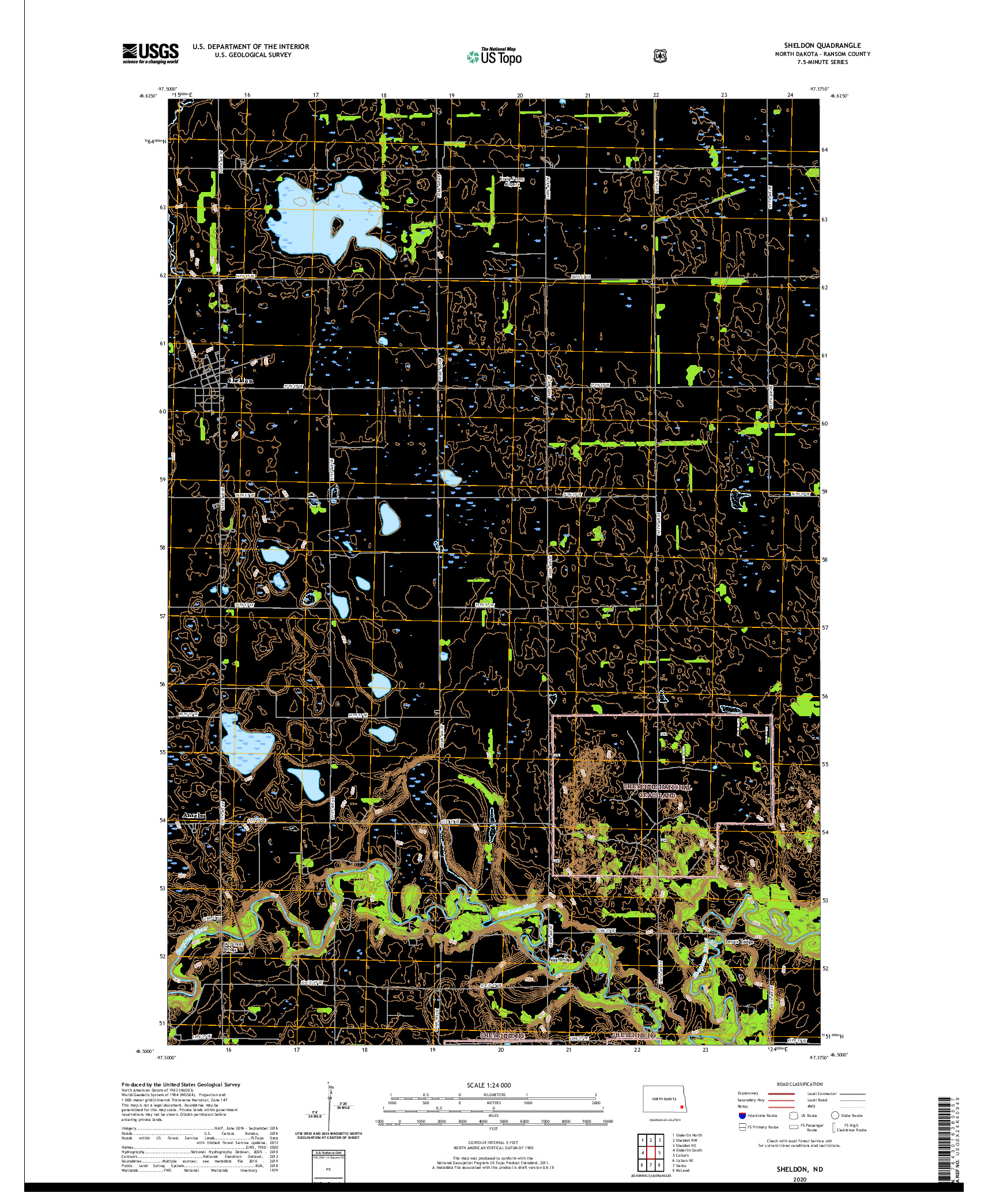 USGS US TOPO 7.5-MINUTE MAP FOR SHELDON, ND 2020