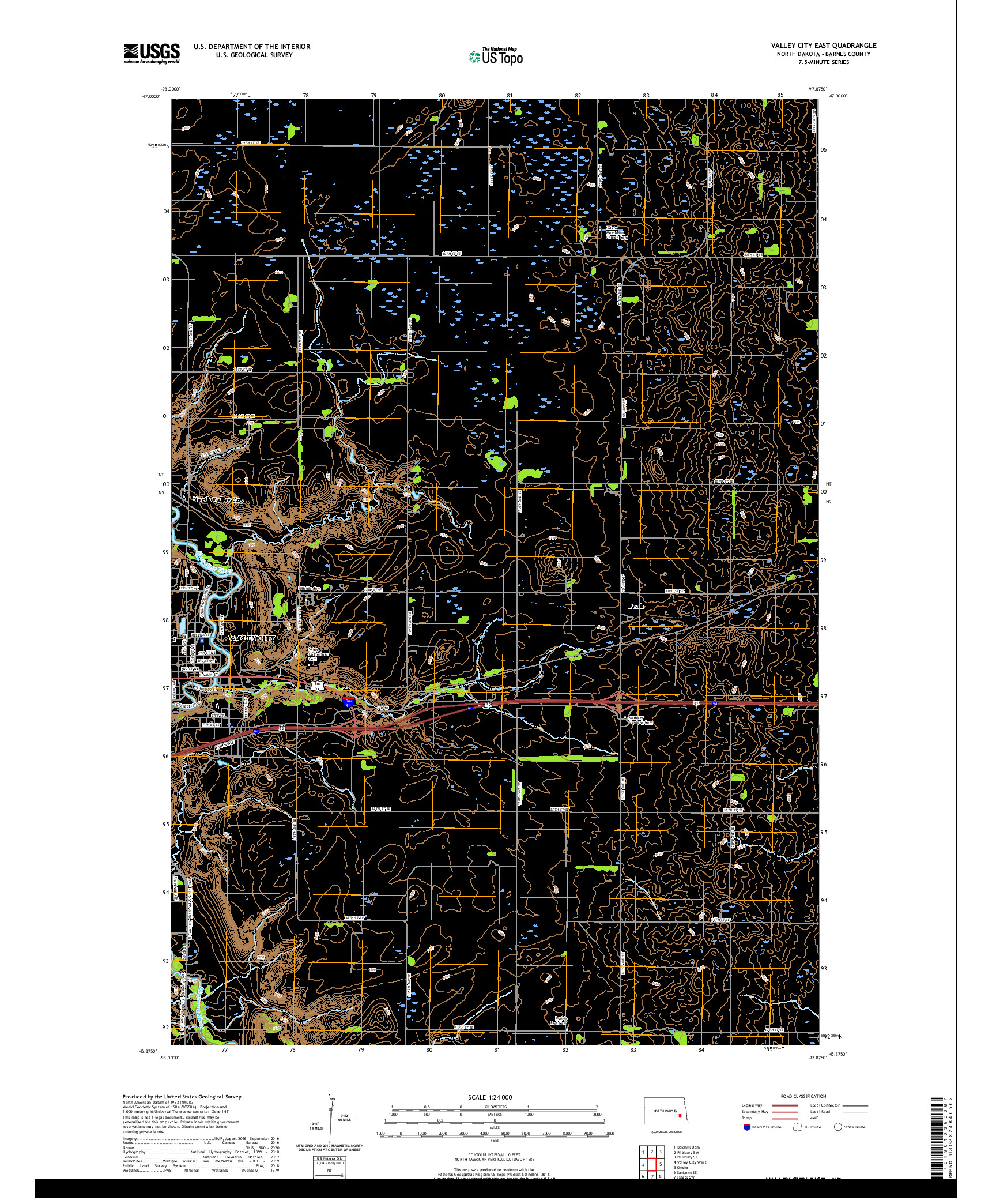 USGS US TOPO 7.5-MINUTE MAP FOR VALLEY CITY EAST, ND 2020