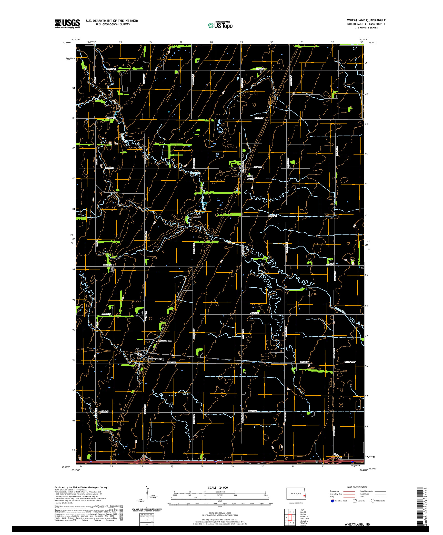USGS US TOPO 7.5-MINUTE MAP FOR WHEATLAND, ND 2020
