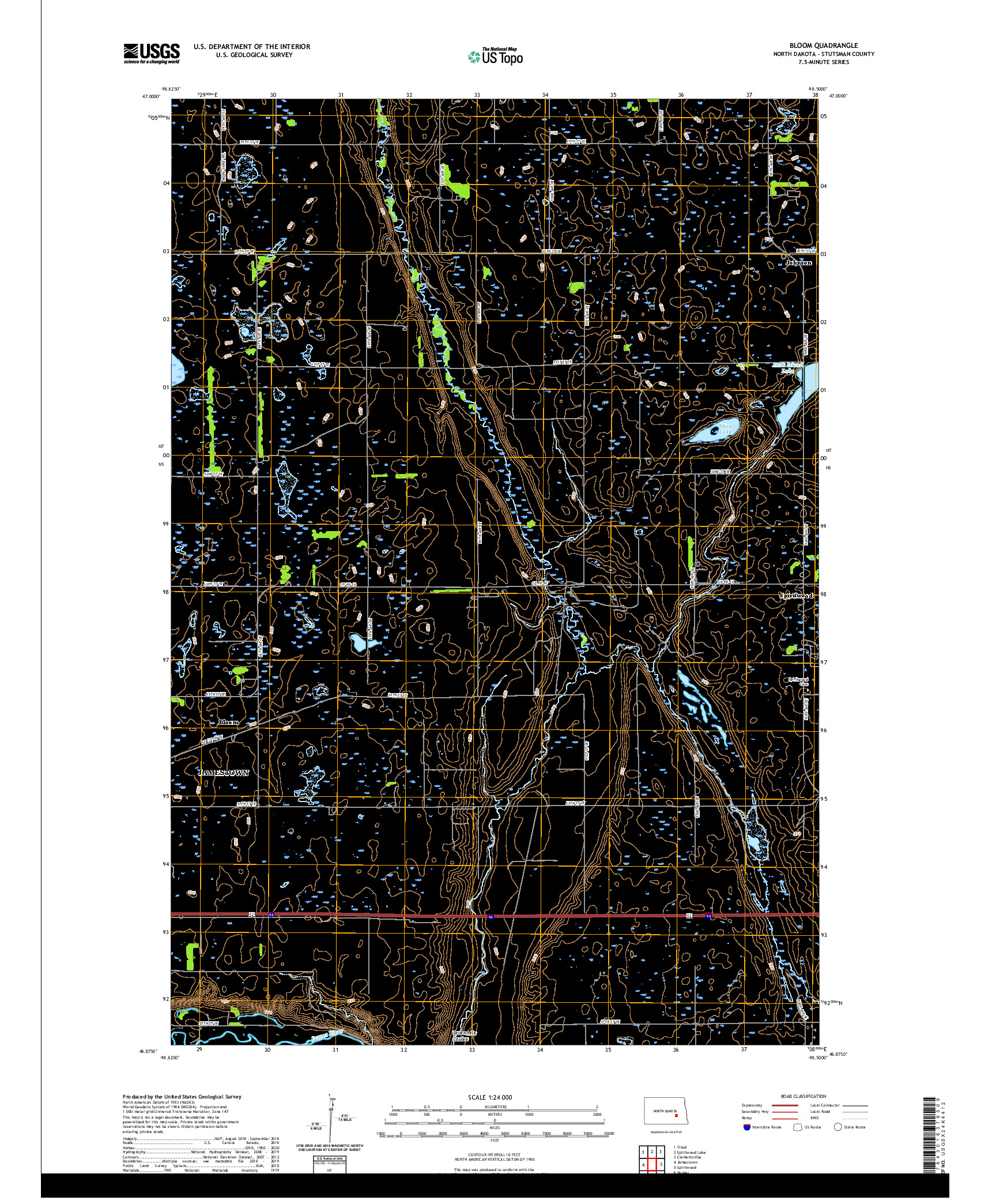 USGS US TOPO 7.5-MINUTE MAP FOR BLOOM, ND 2020