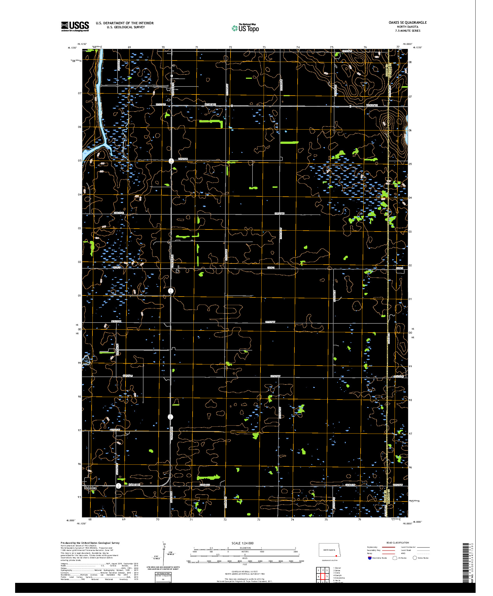 USGS US TOPO 7.5-MINUTE MAP FOR OAKES SE, ND 2020