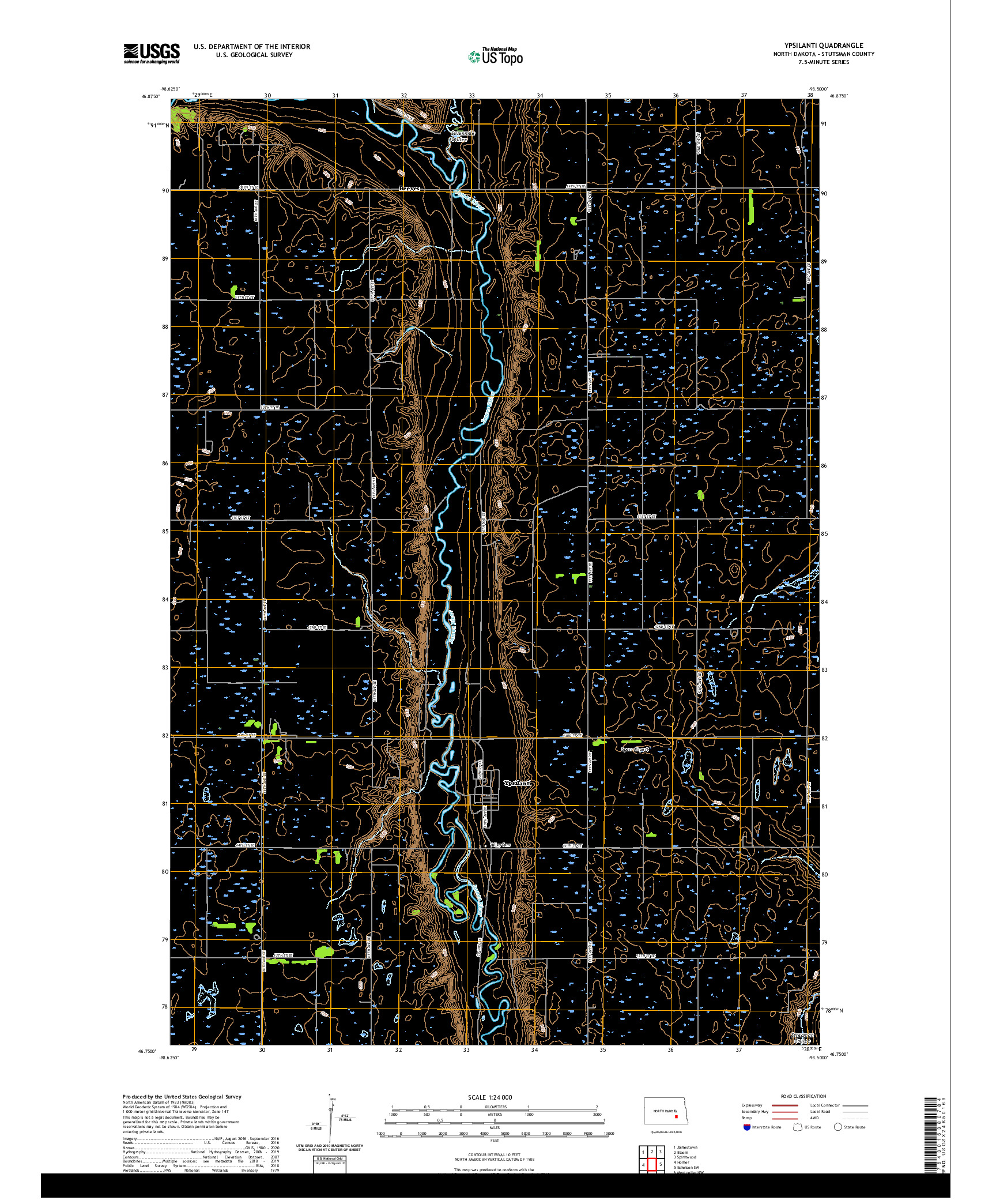 USGS US TOPO 7.5-MINUTE MAP FOR YPSILANTI, ND 2020