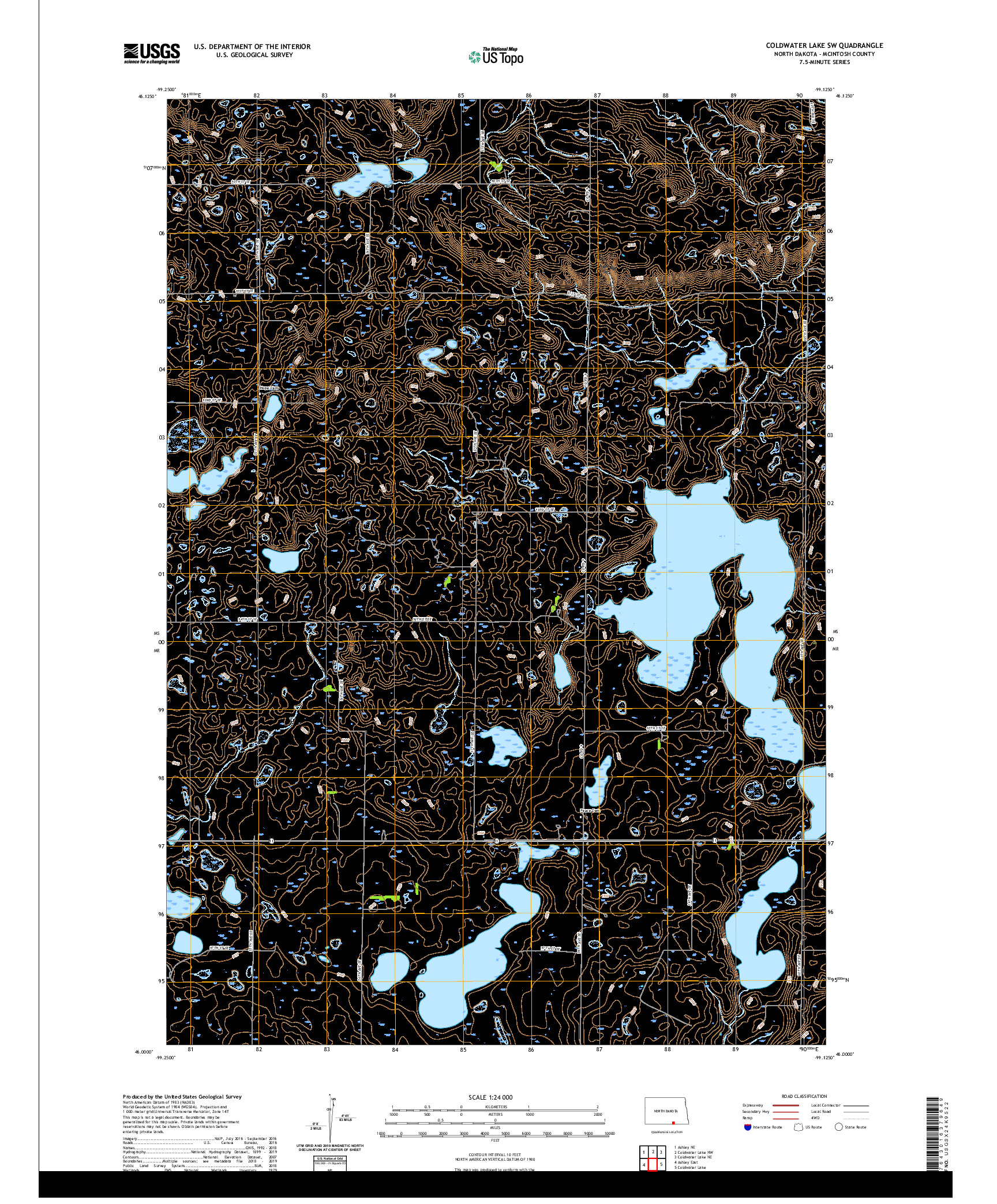 USGS US TOPO 7.5-MINUTE MAP FOR COLDWATER LAKE SW, ND 2020