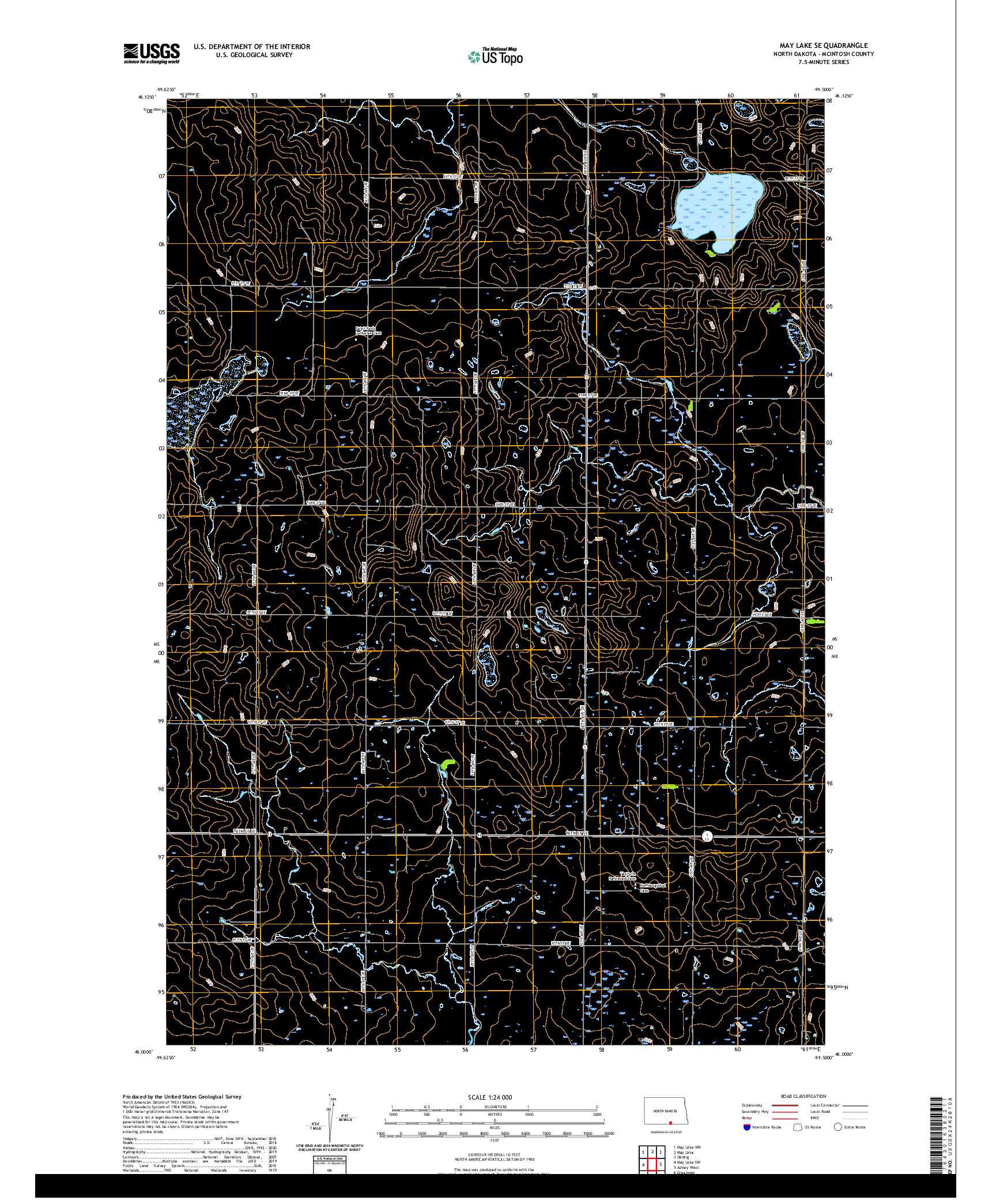 USGS US TOPO 7.5-MINUTE MAP FOR MAY LAKE SE, ND 2020