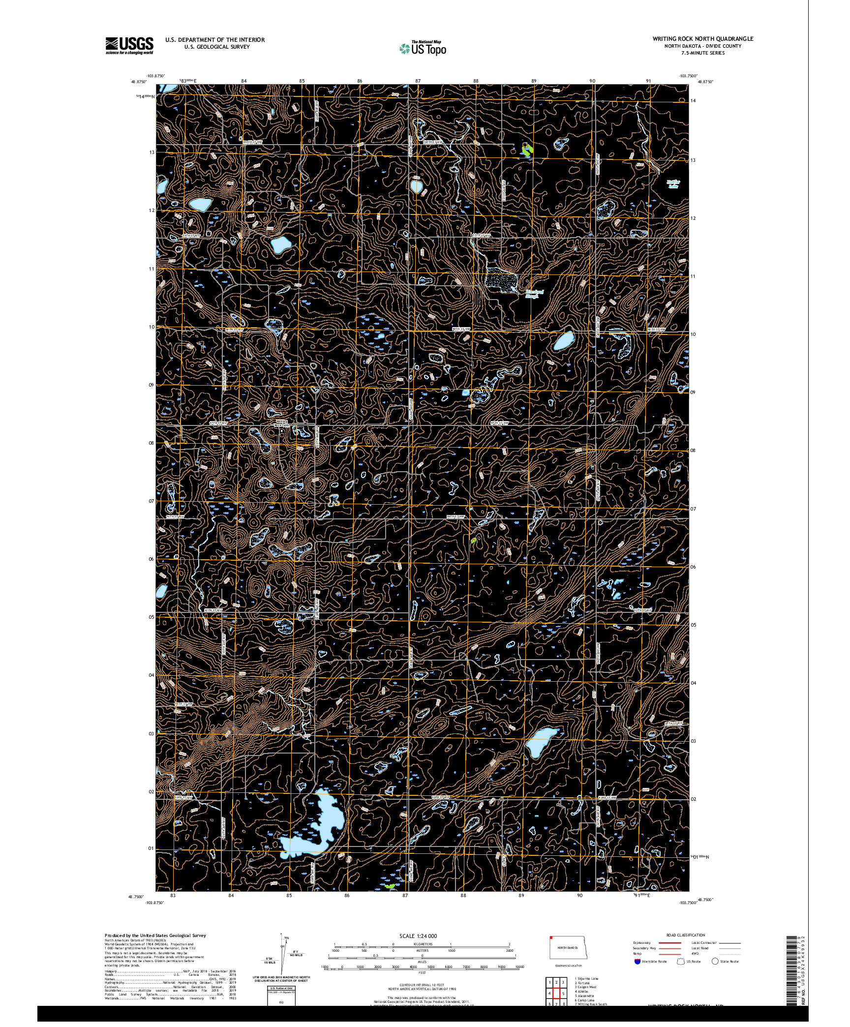 USGS US TOPO 7.5-MINUTE MAP FOR WRITING ROCK NORTH, ND 2020