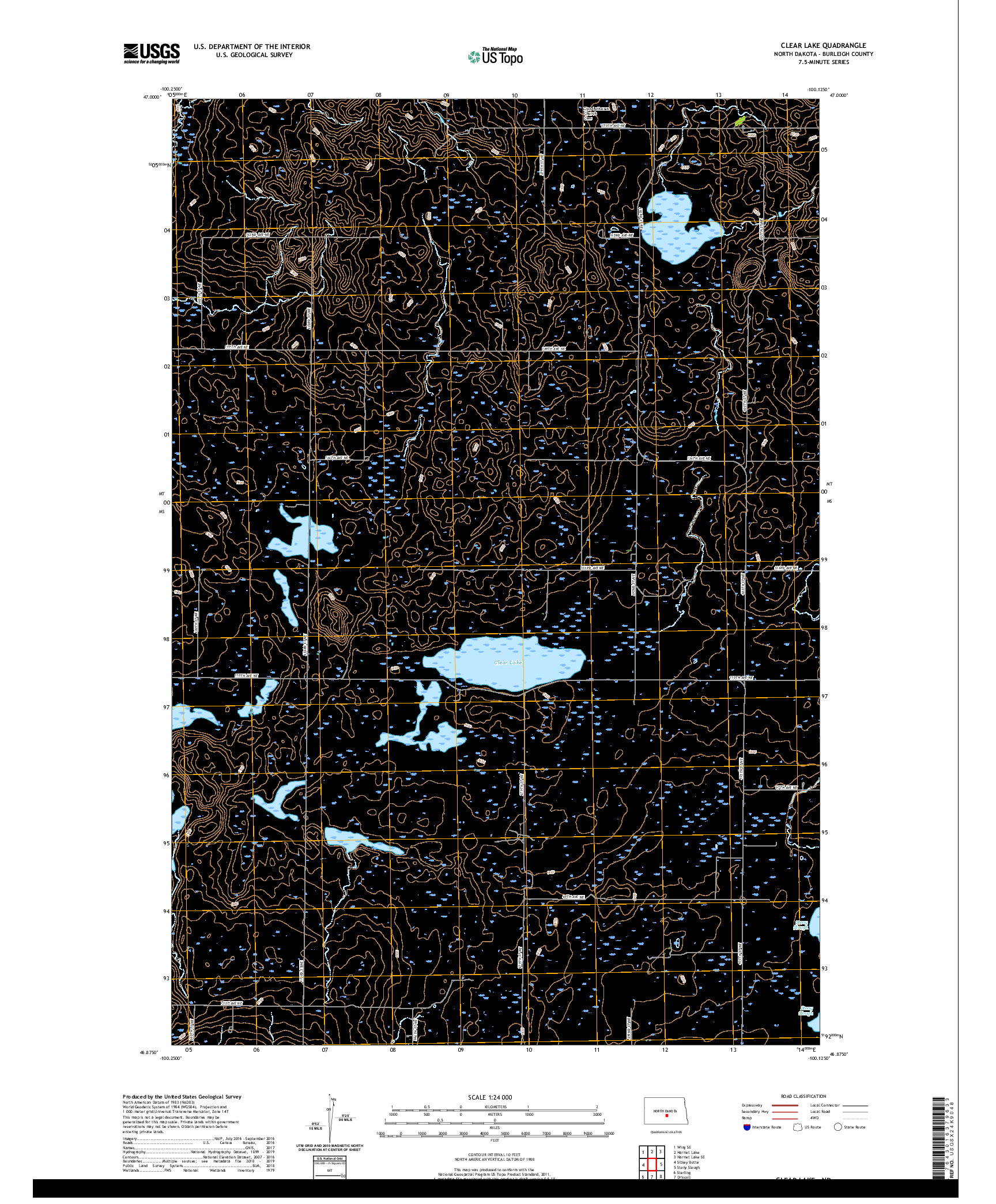 USGS US TOPO 7.5-MINUTE MAP FOR CLEAR LAKE, ND 2020