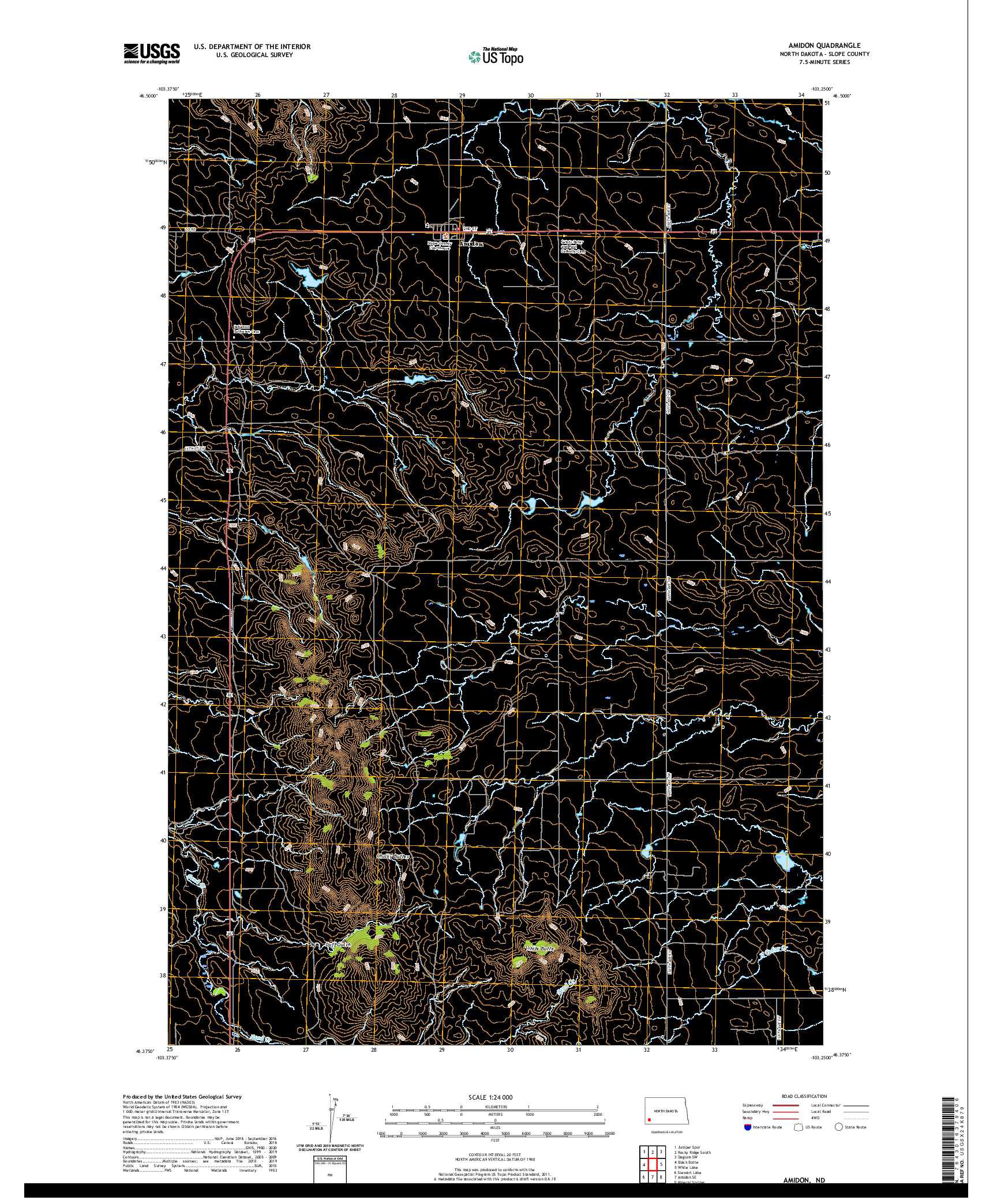 USGS US TOPO 7.5-MINUTE MAP FOR AMIDON, ND 2020