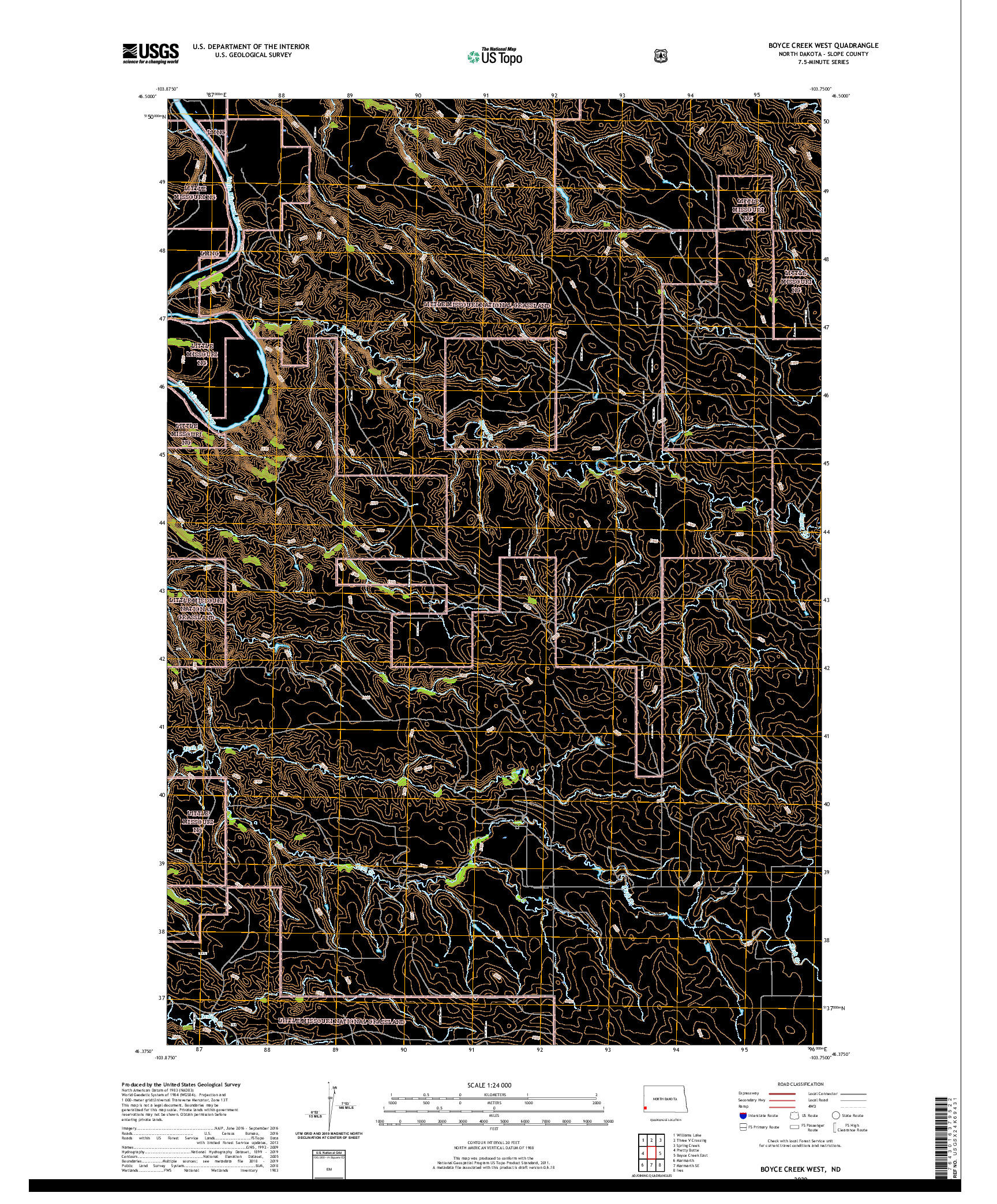 USGS US TOPO 7.5-MINUTE MAP FOR BOYCE CREEK WEST, ND 2020