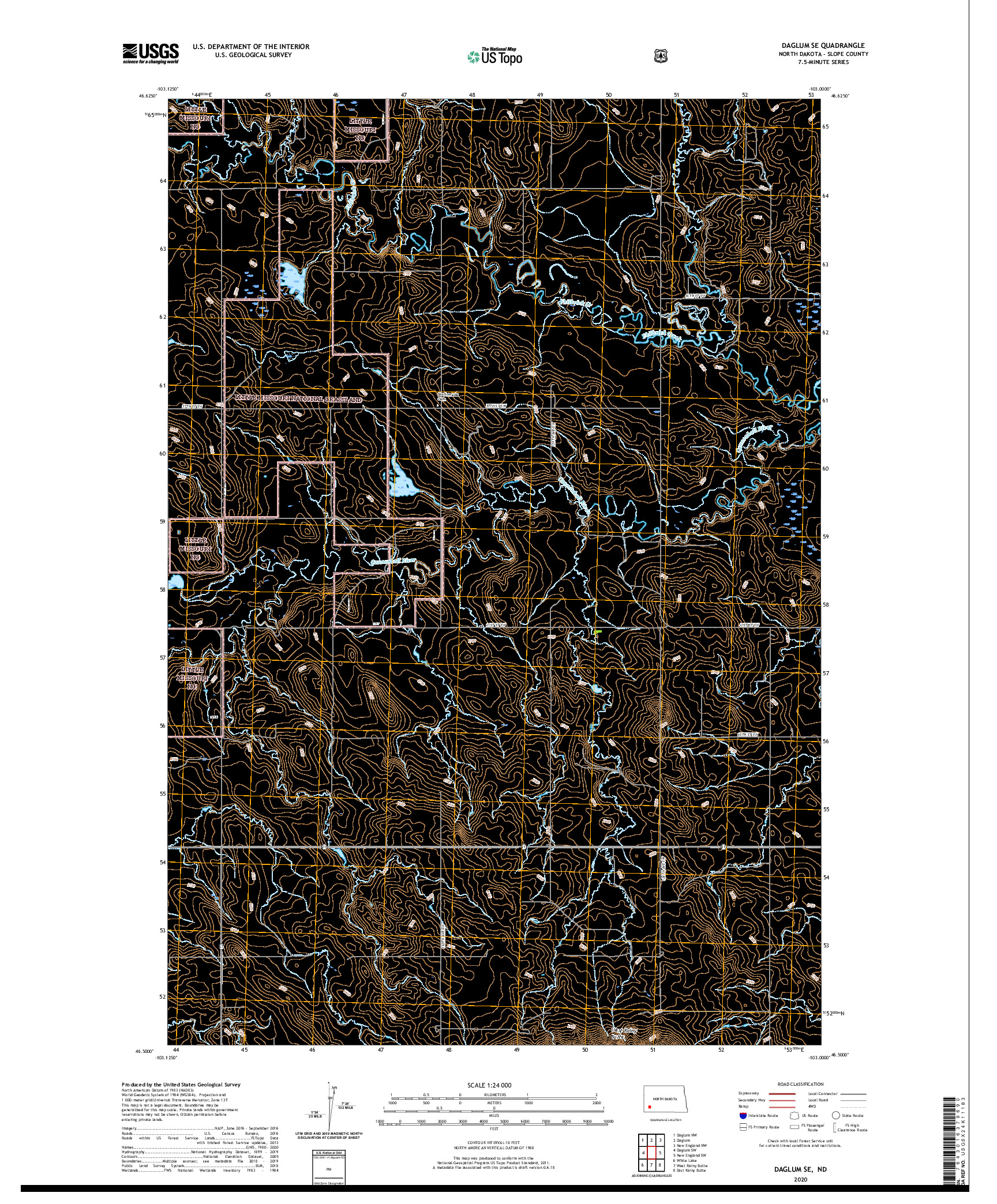 USGS US TOPO 7.5-MINUTE MAP FOR DAGLUM SE, ND 2020