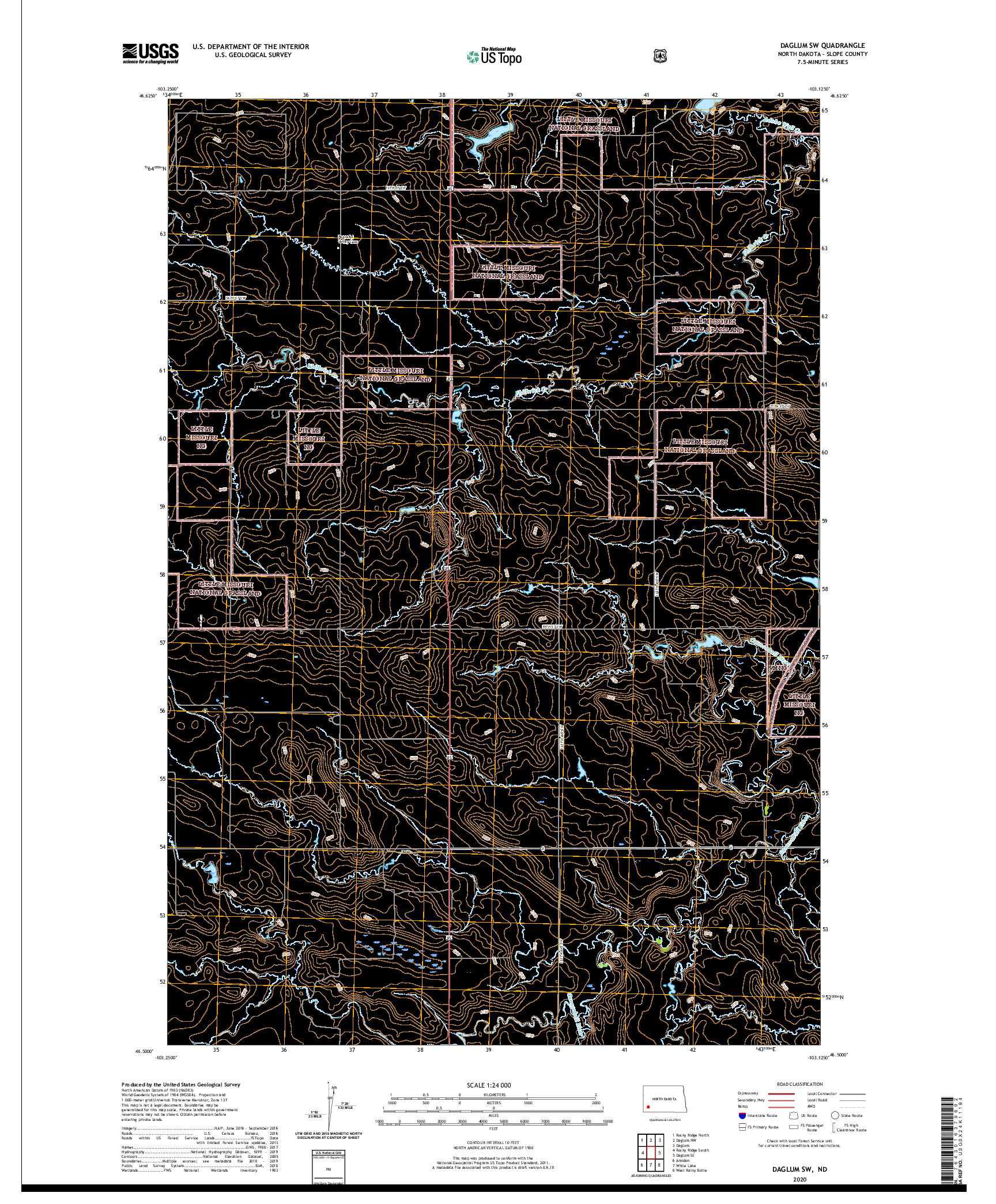 USGS US TOPO 7.5-MINUTE MAP FOR DAGLUM SW, ND 2020