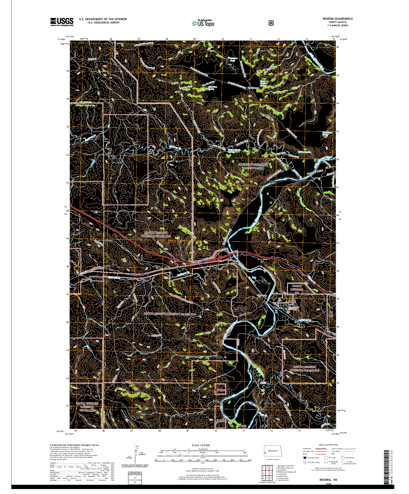 USGS US TOPO 7.5-MINUTE MAP FOR MEDORA, ND 2020