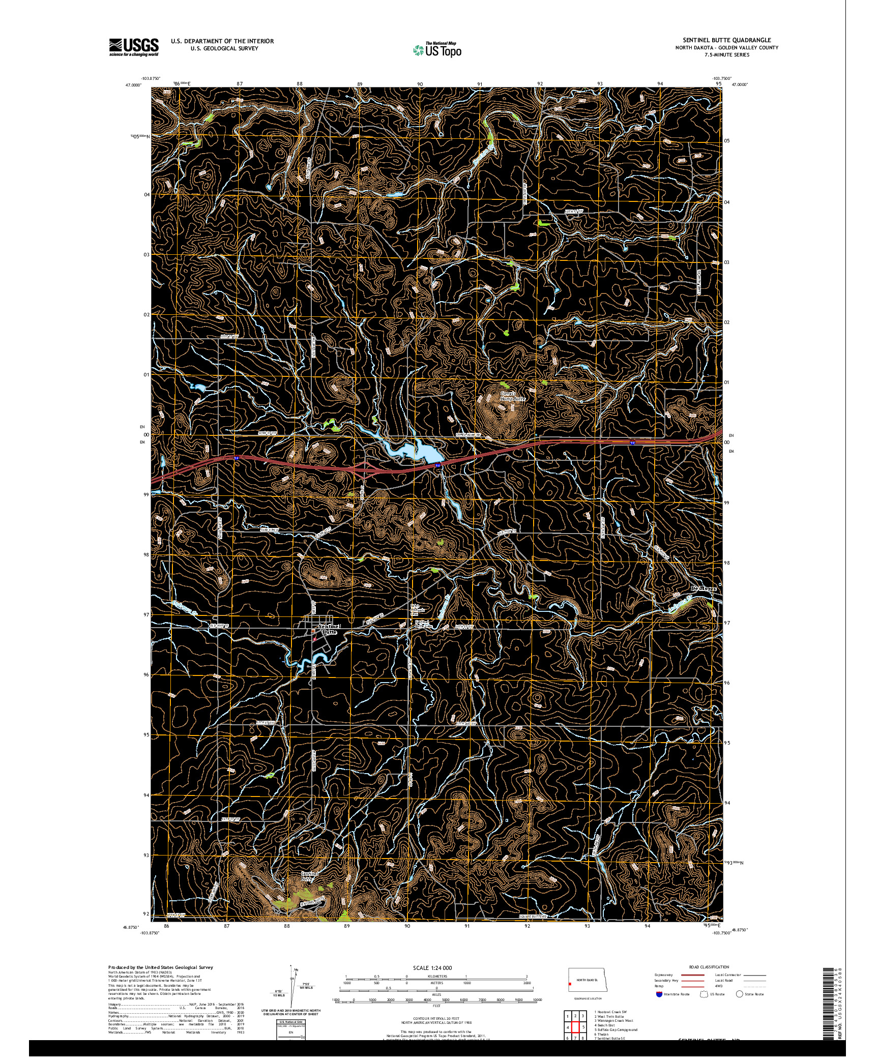 USGS US TOPO 7.5-MINUTE MAP FOR SENTINEL BUTTE, ND 2020