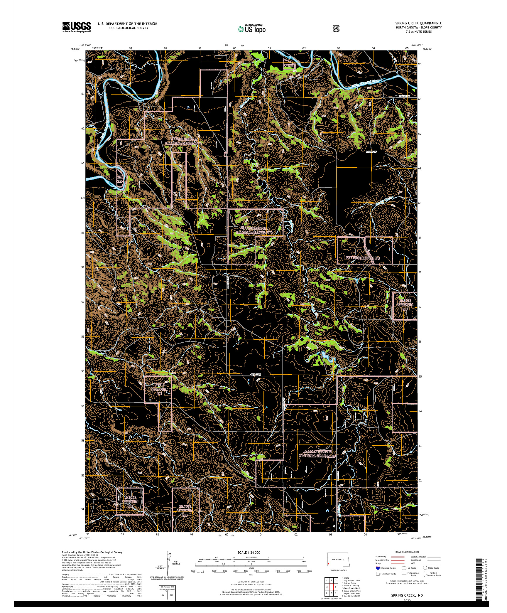 USGS US TOPO 7.5-MINUTE MAP FOR SPRING CREEK, ND 2020