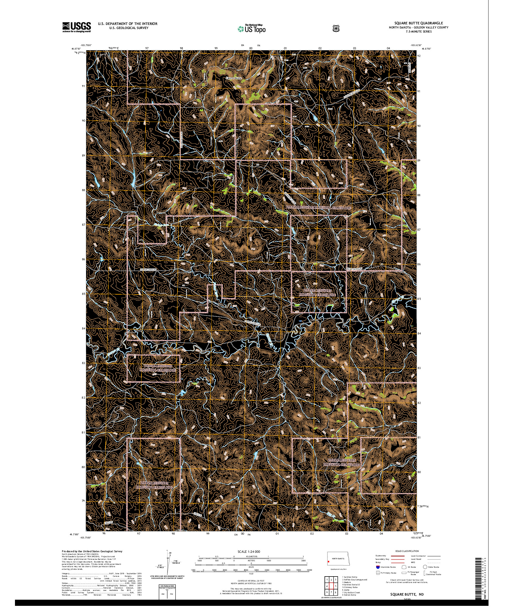 USGS US TOPO 7.5-MINUTE MAP FOR SQUARE BUTTE, ND 2020