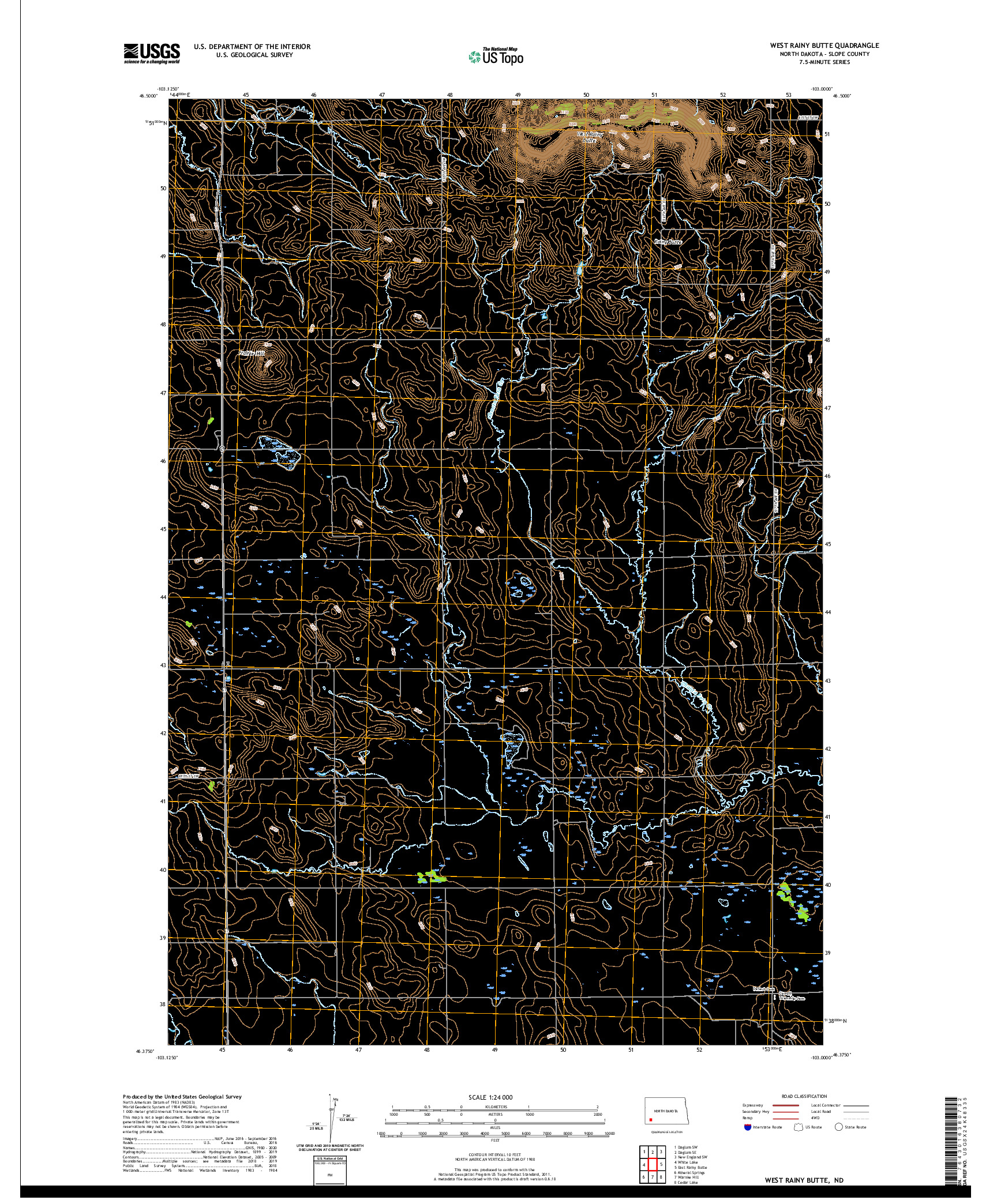 USGS US TOPO 7.5-MINUTE MAP FOR WEST RAINY BUTTE, ND 2020