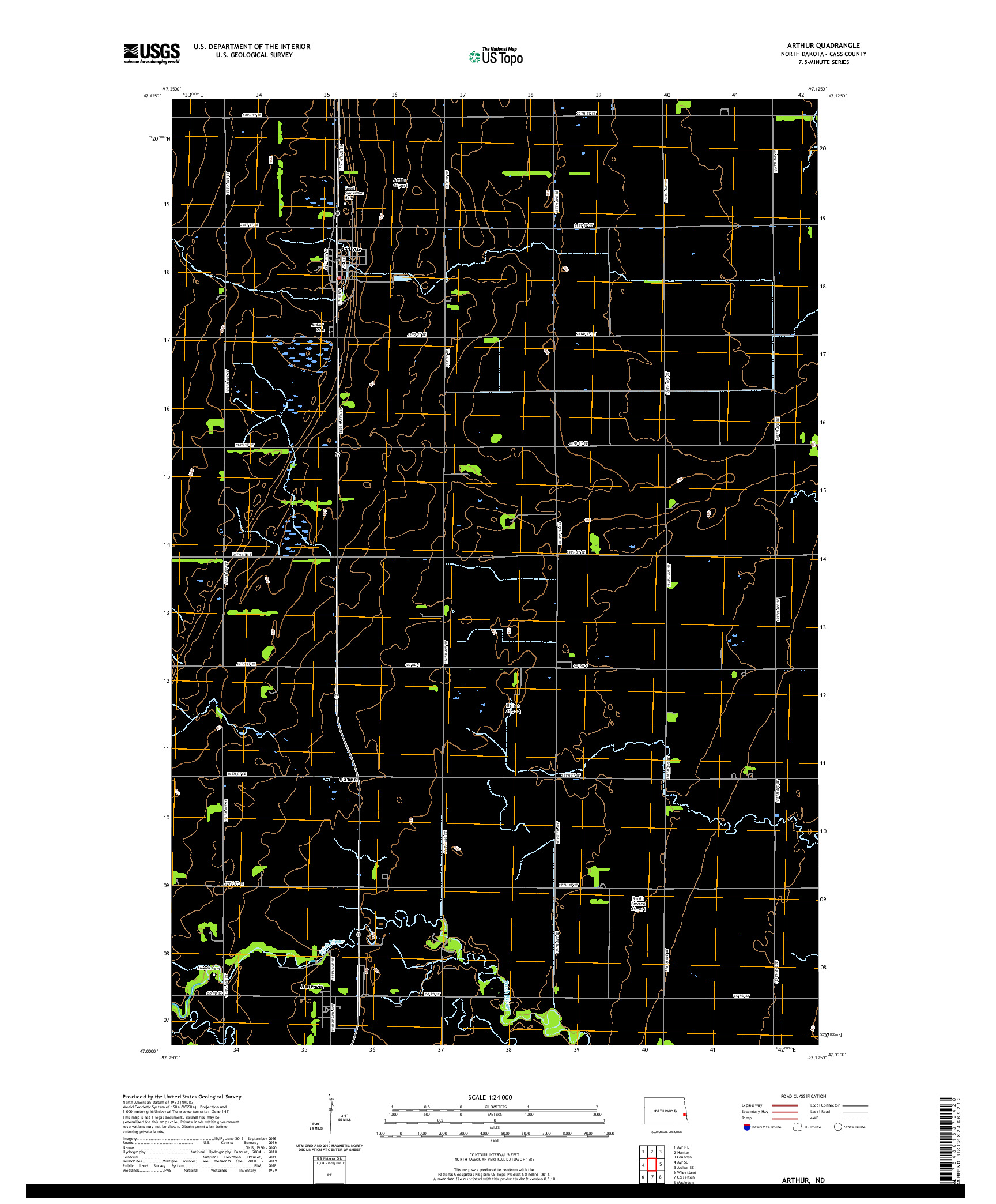 USGS US TOPO 7.5-MINUTE MAP FOR ARTHUR, ND 2020