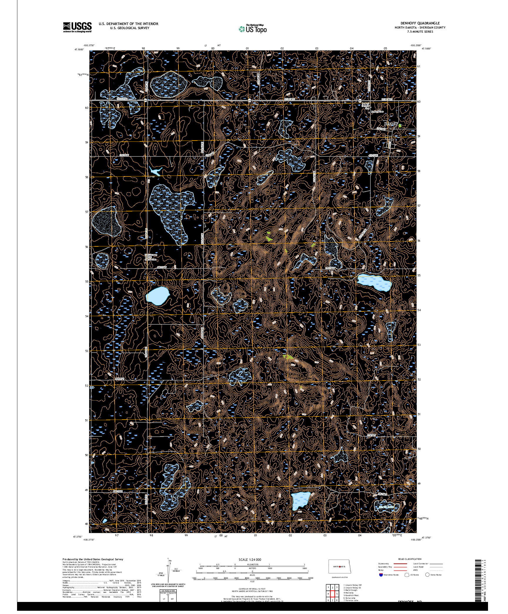 USGS US TOPO 7.5-MINUTE MAP FOR DENHOFF, ND 2020