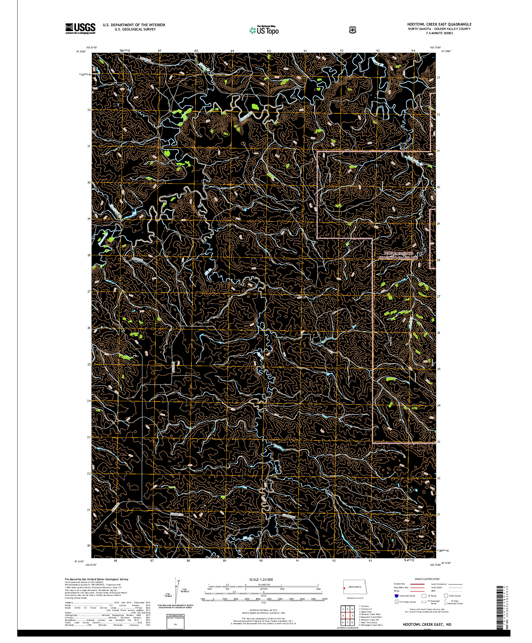USGS US TOPO 7.5-MINUTE MAP FOR HOOTOWL CREEK EAST, ND 2020