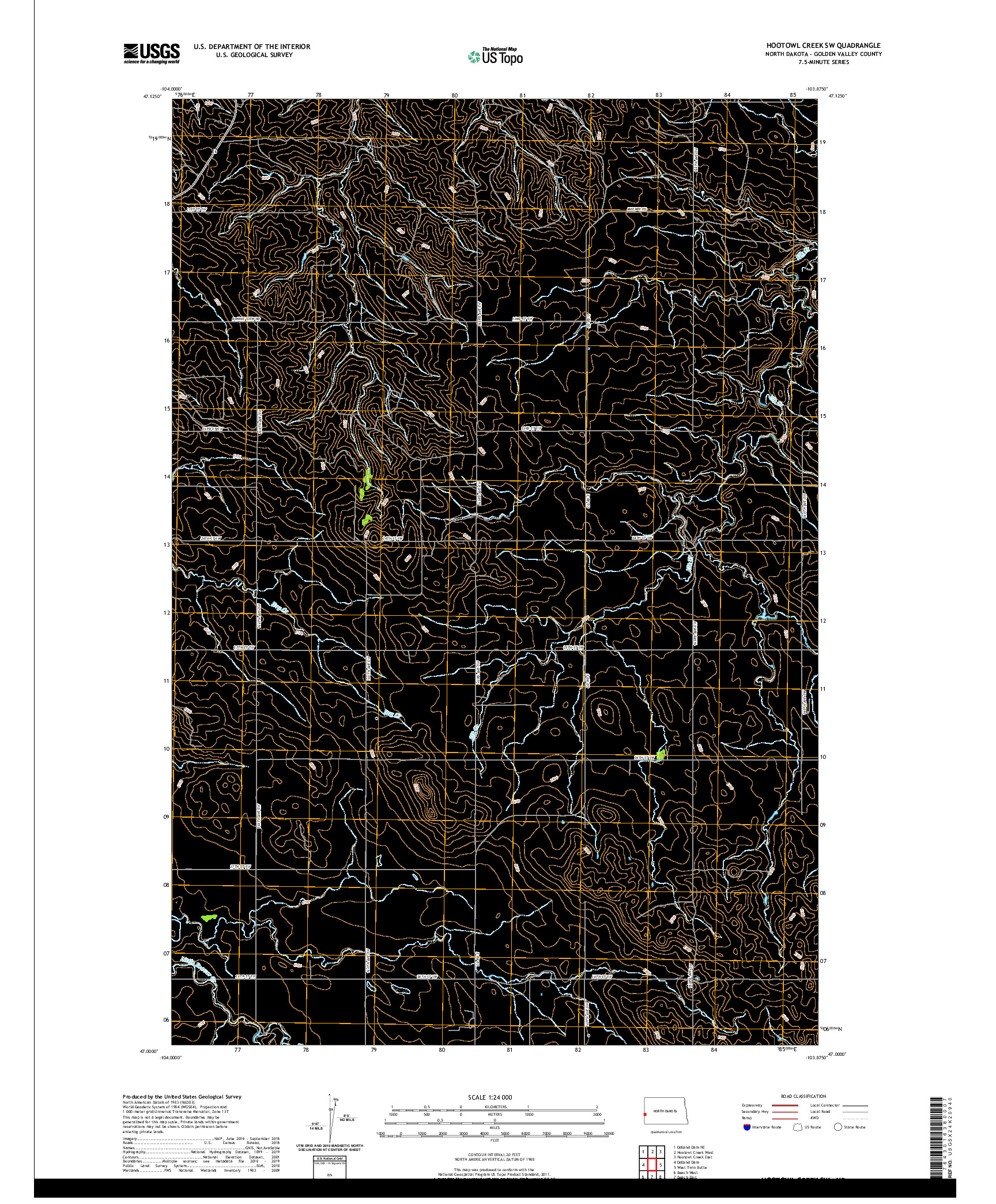 USGS US TOPO 7.5-MINUTE MAP FOR HOOTOWL CREEK SW, ND 2020