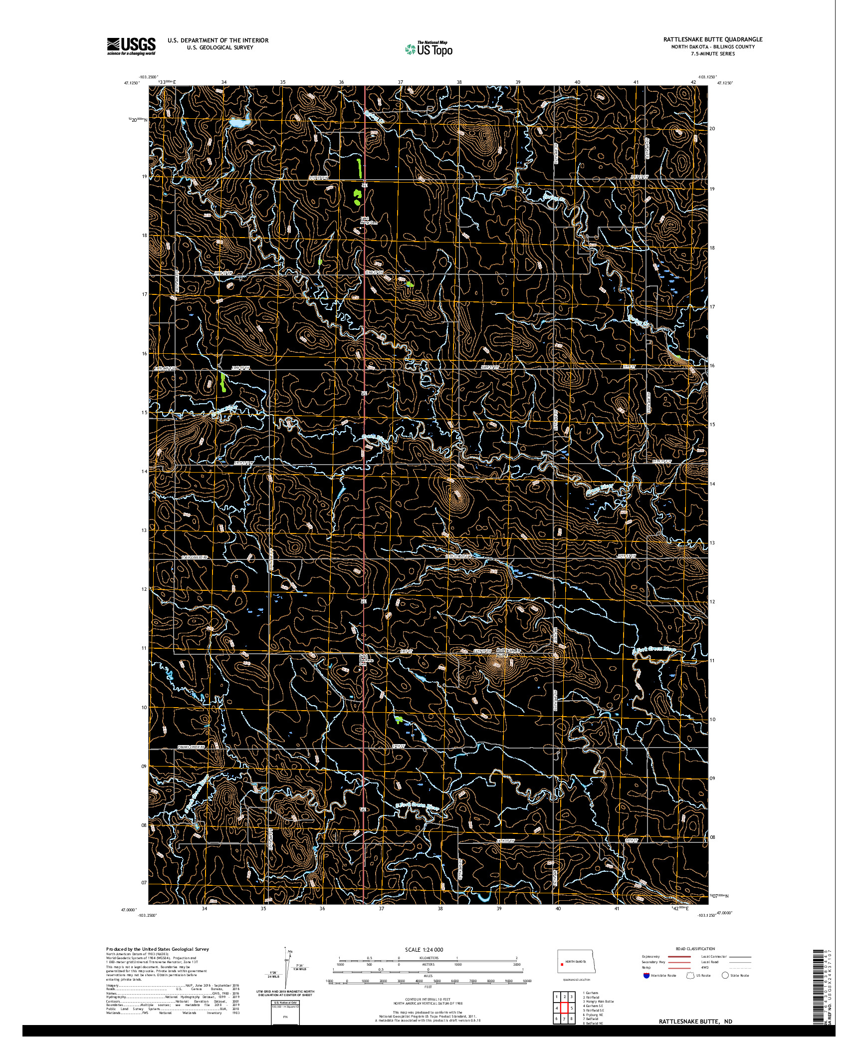 USGS US TOPO 7.5-MINUTE MAP FOR RATTLESNAKE BUTTE, ND 2020