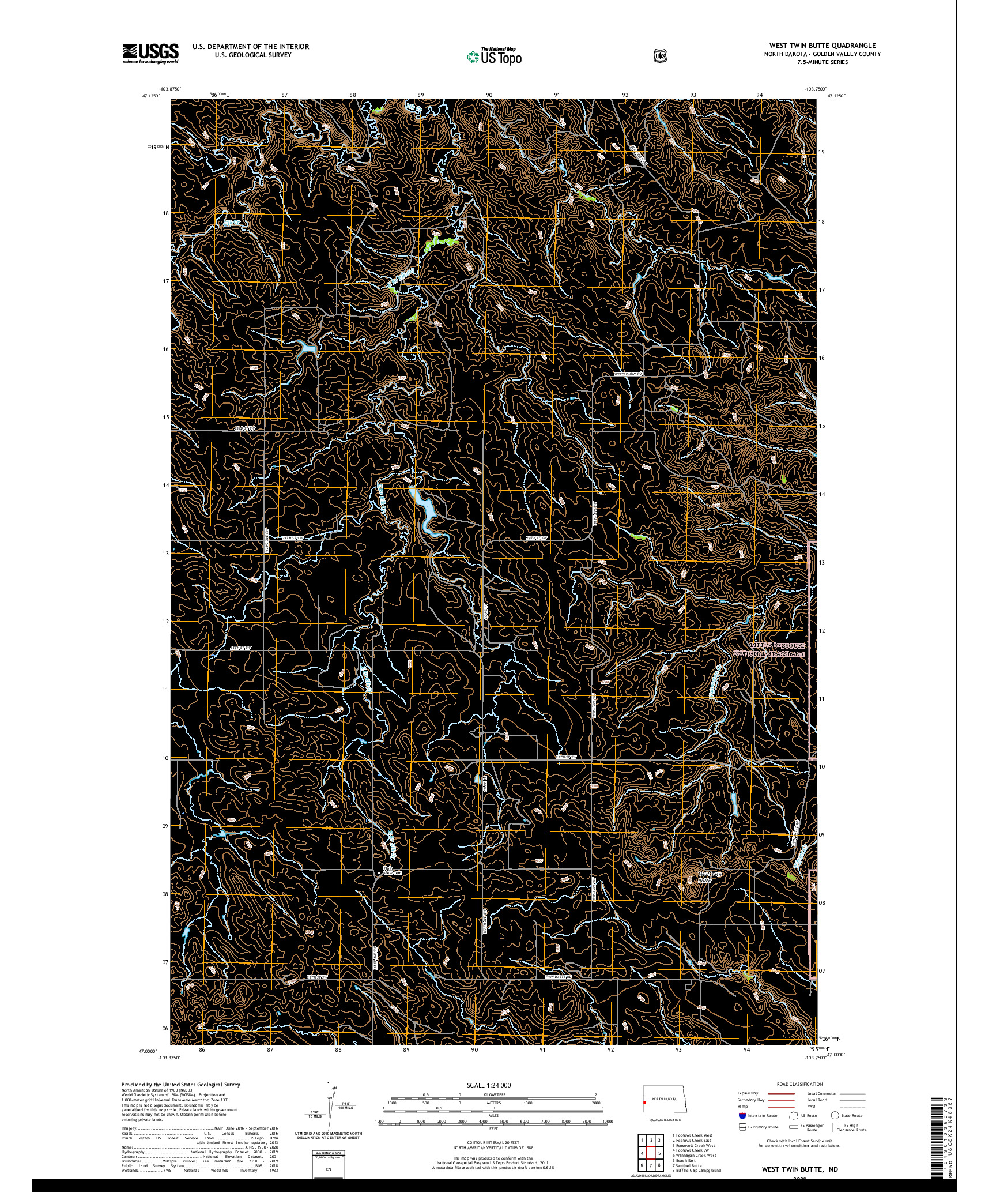 USGS US TOPO 7.5-MINUTE MAP FOR WEST TWIN BUTTE, ND 2020