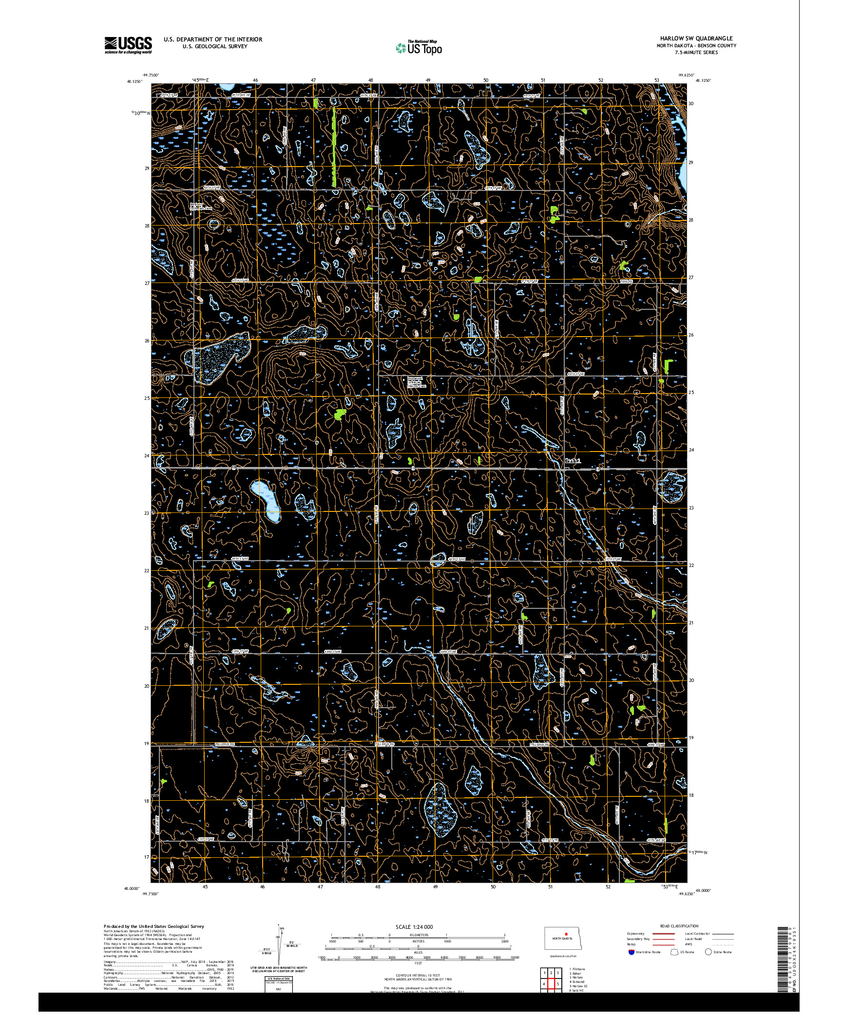 USGS US TOPO 7.5-MINUTE MAP FOR HARLOW SW, ND 2020