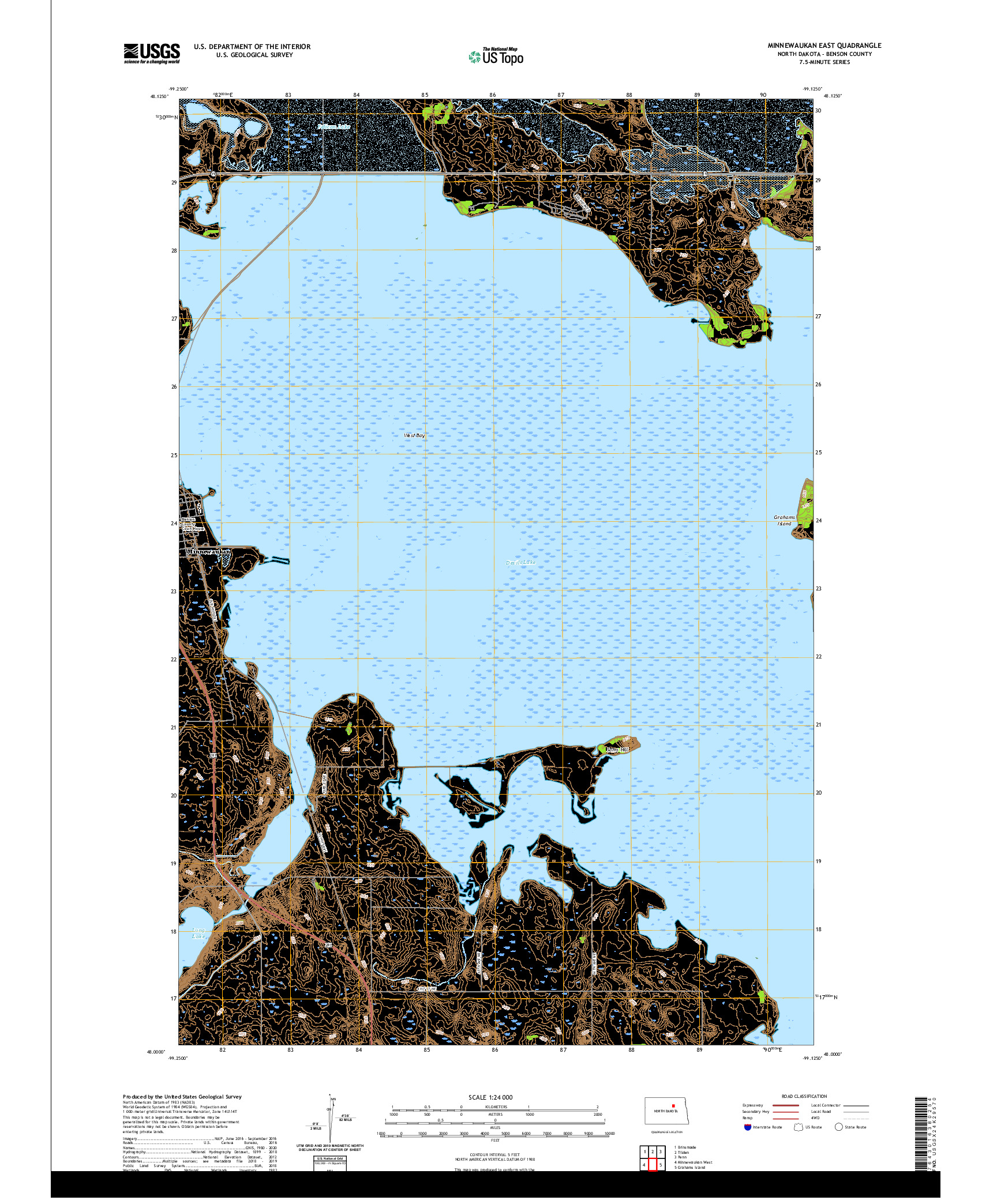 USGS US TOPO 7.5-MINUTE MAP FOR MINNEWAUKAN EAST, ND 2020