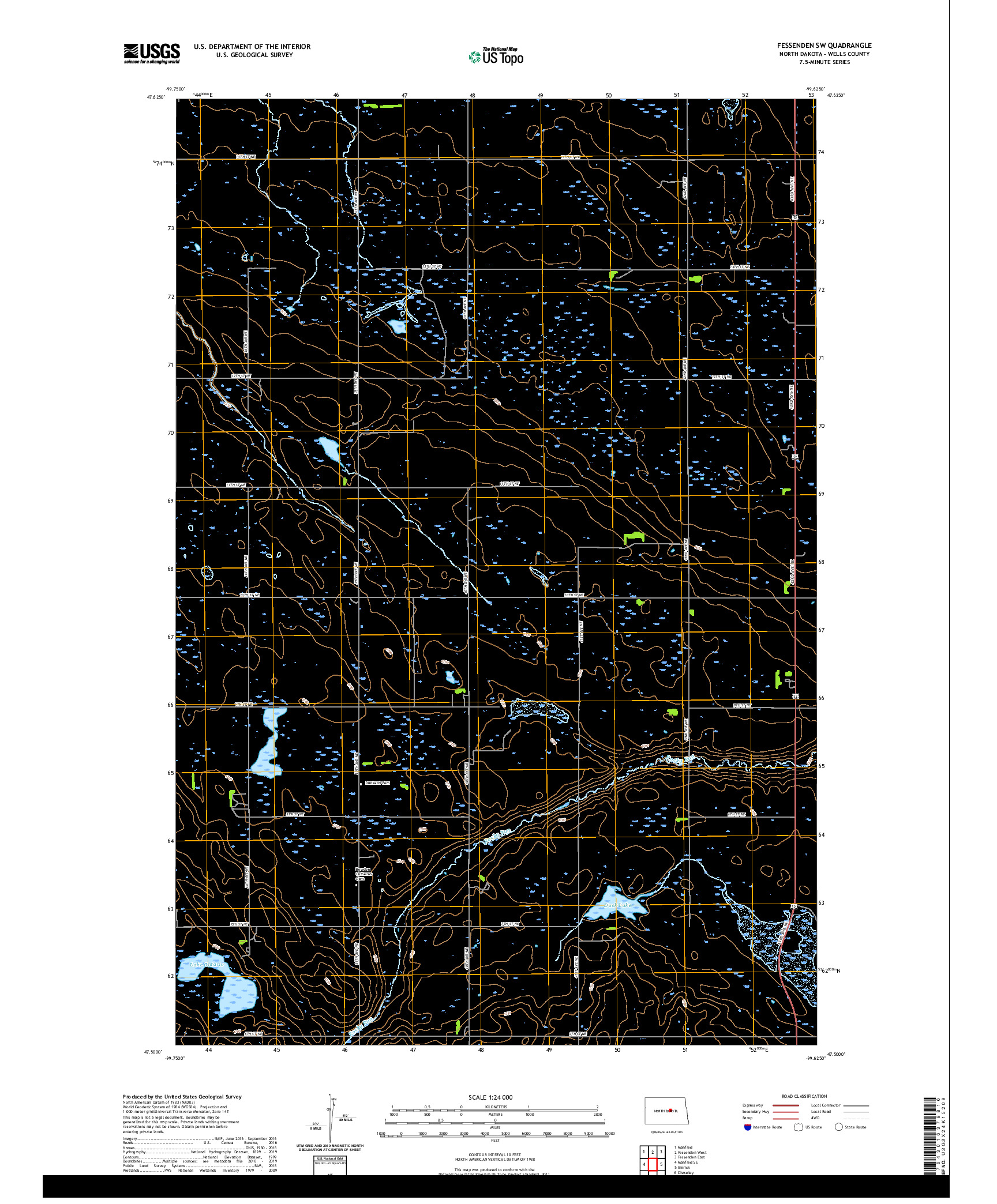 USGS US TOPO 7.5-MINUTE MAP FOR FESSENDEN SW, ND 2020