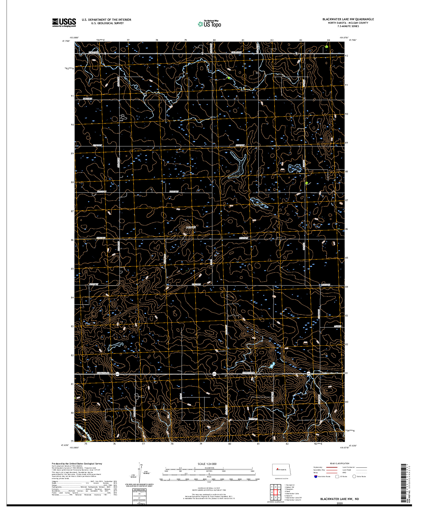 USGS US TOPO 7.5-MINUTE MAP FOR BLACKWATER LAKE NW, ND 2020