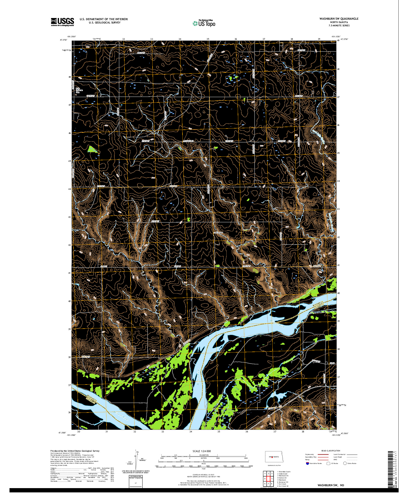 USGS US TOPO 7.5-MINUTE MAP FOR WASHBURN SW, ND 2020