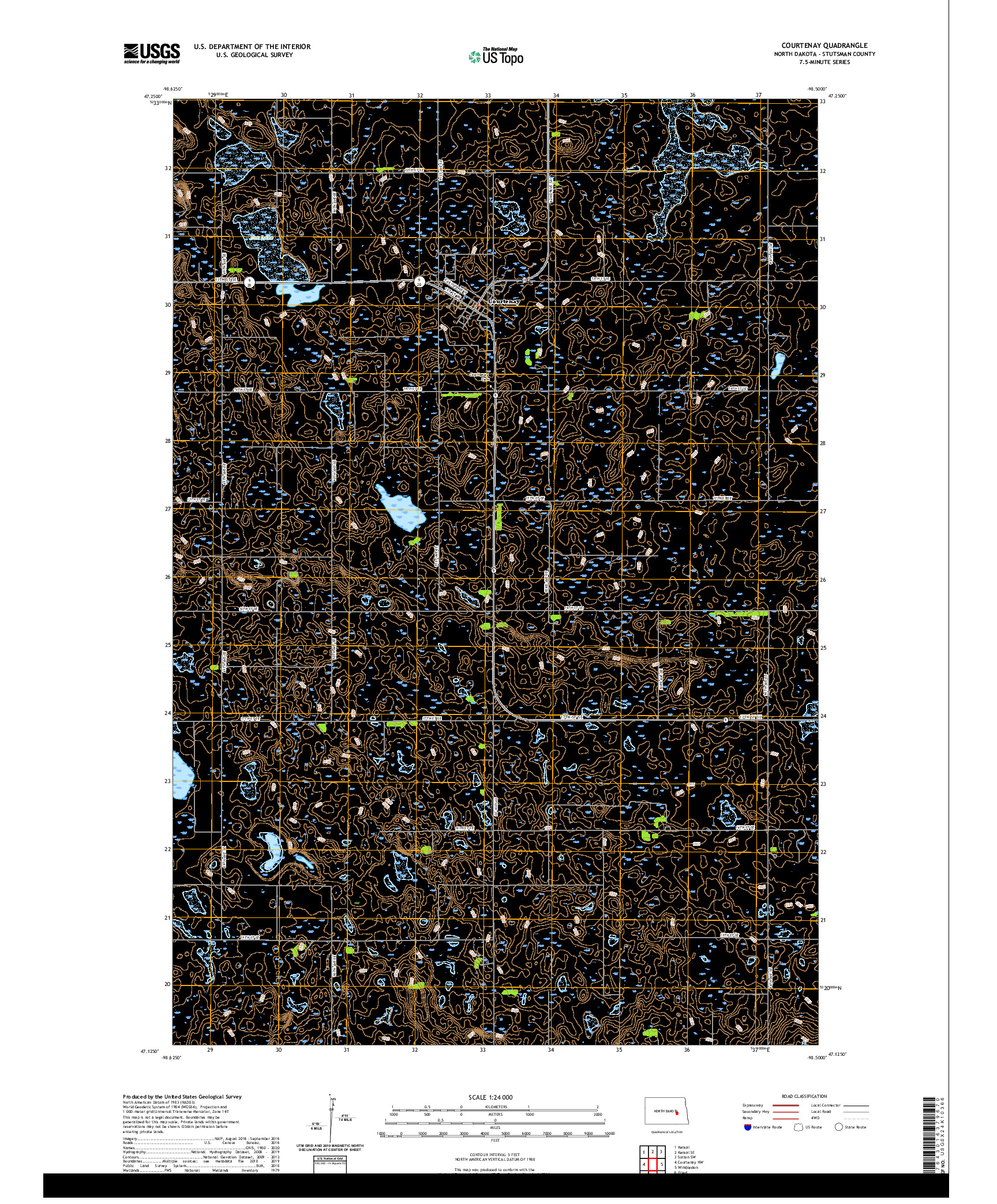 USGS US TOPO 7.5-MINUTE MAP FOR COURTENAY, ND 2020