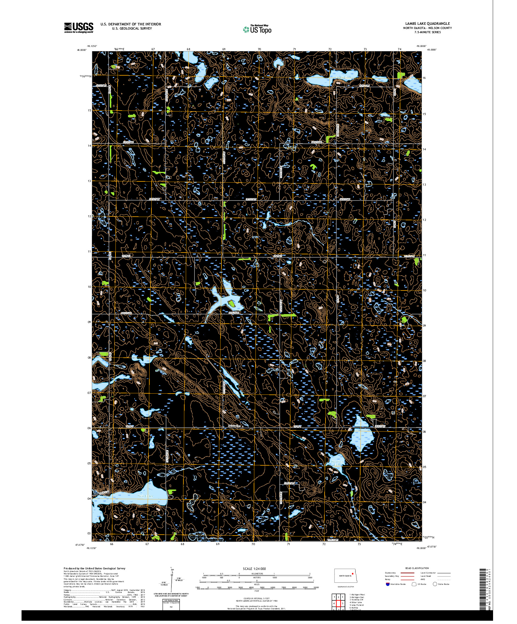 USGS US TOPO 7.5-MINUTE MAP FOR LAMBS LAKE, ND 2020