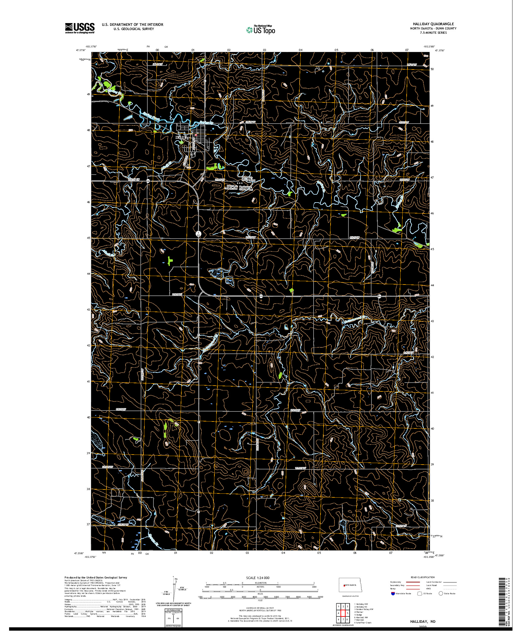 USGS US TOPO 7.5-MINUTE MAP FOR HALLIDAY, ND 2020