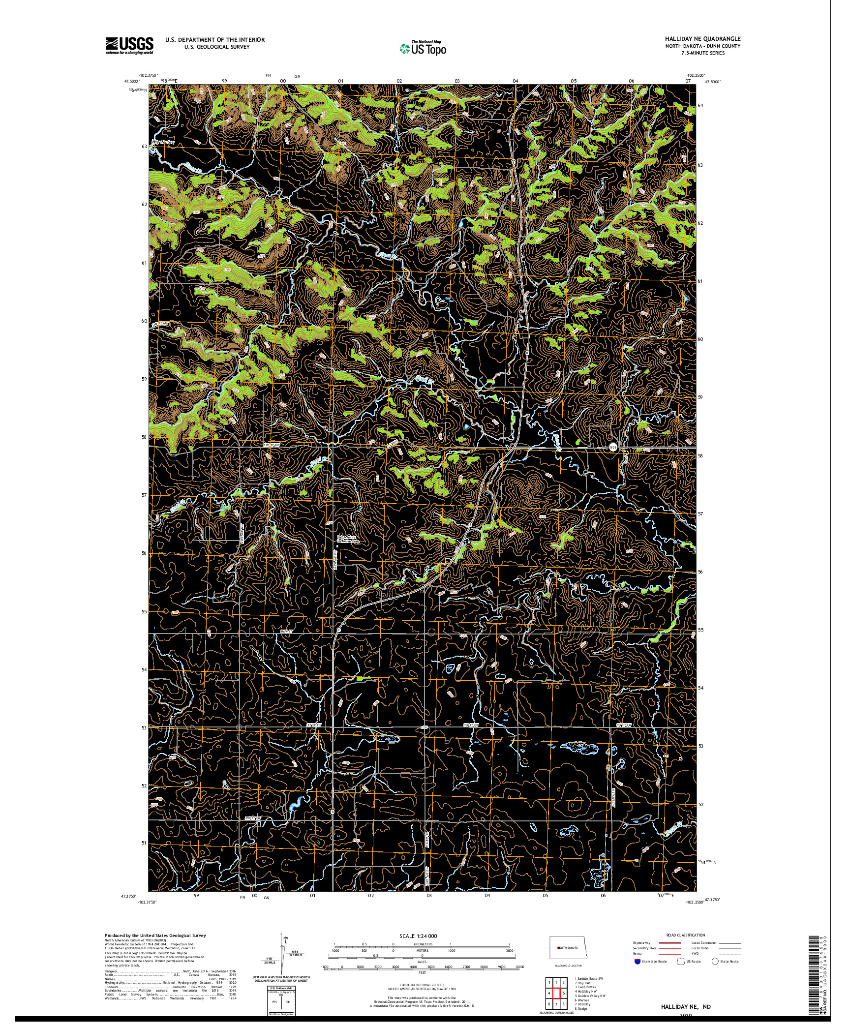 USGS US TOPO 7.5-MINUTE MAP FOR HALLIDAY NE, ND 2020