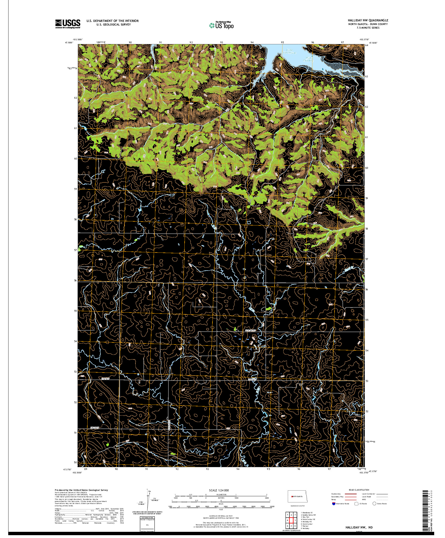 USGS US TOPO 7.5-MINUTE MAP FOR HALLIDAY NW, ND 2020