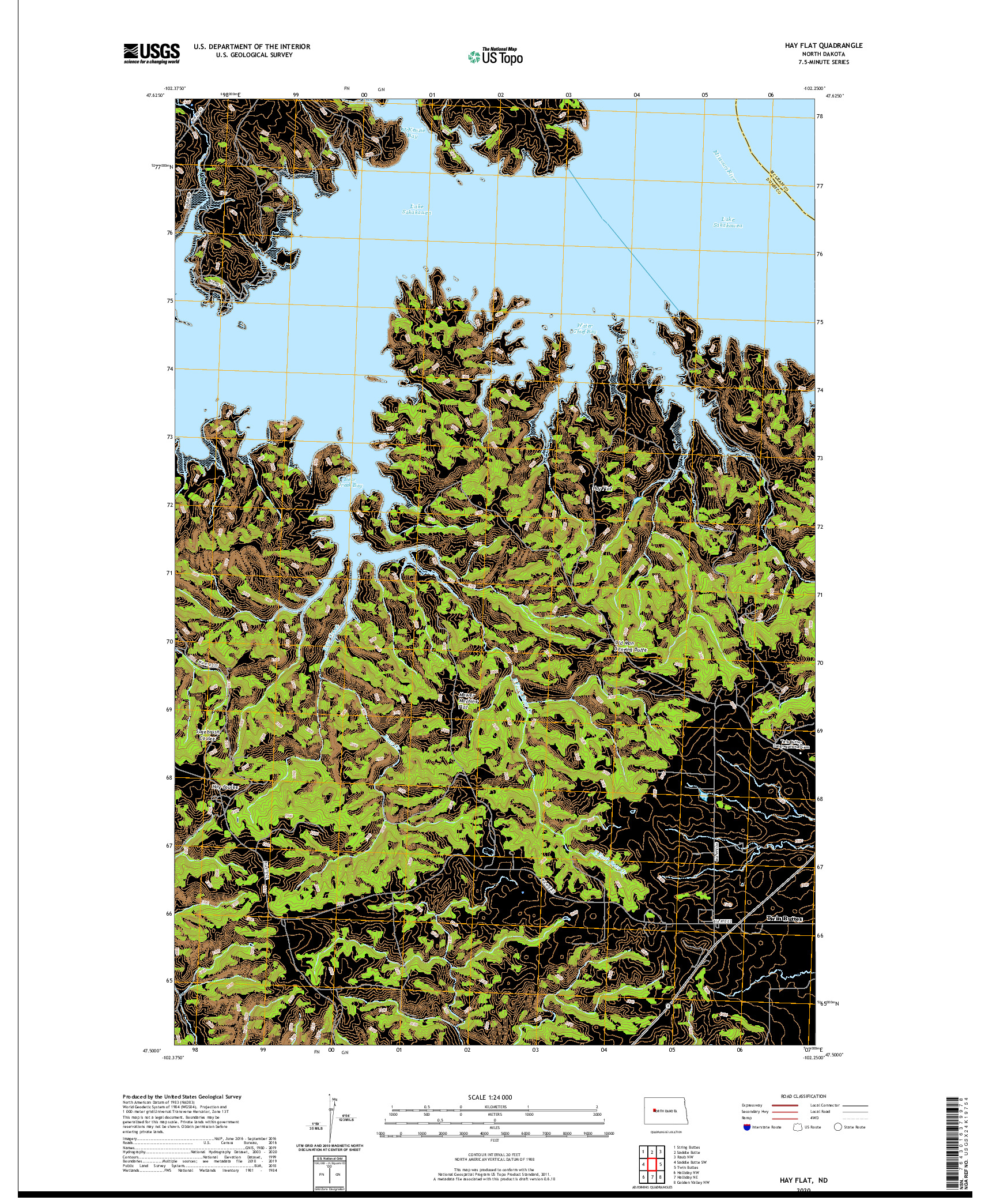 USGS US TOPO 7.5-MINUTE MAP FOR HAY FLAT, ND 2020