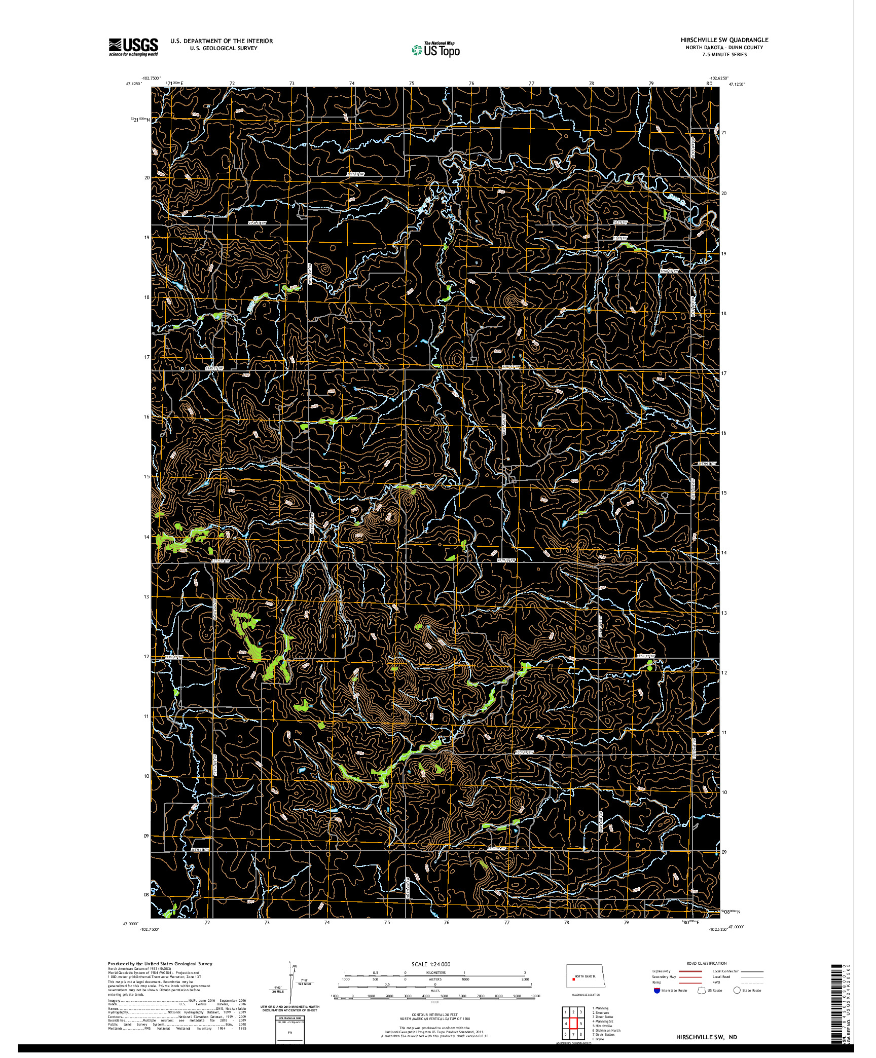 USGS US TOPO 7.5-MINUTE MAP FOR HIRSCHVILLE SW, ND 2020