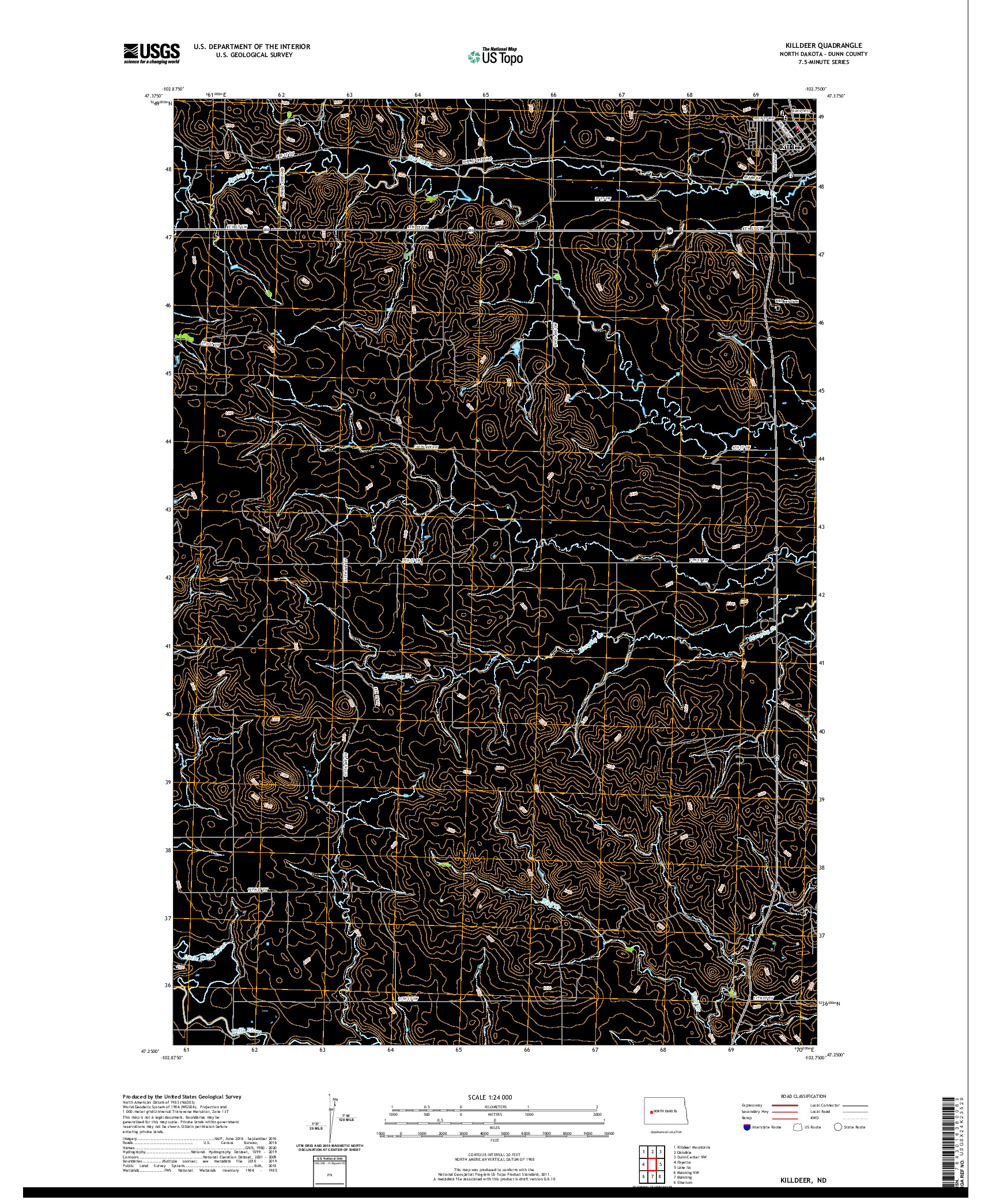 USGS US TOPO 7.5-MINUTE MAP FOR KILLDEER, ND 2020