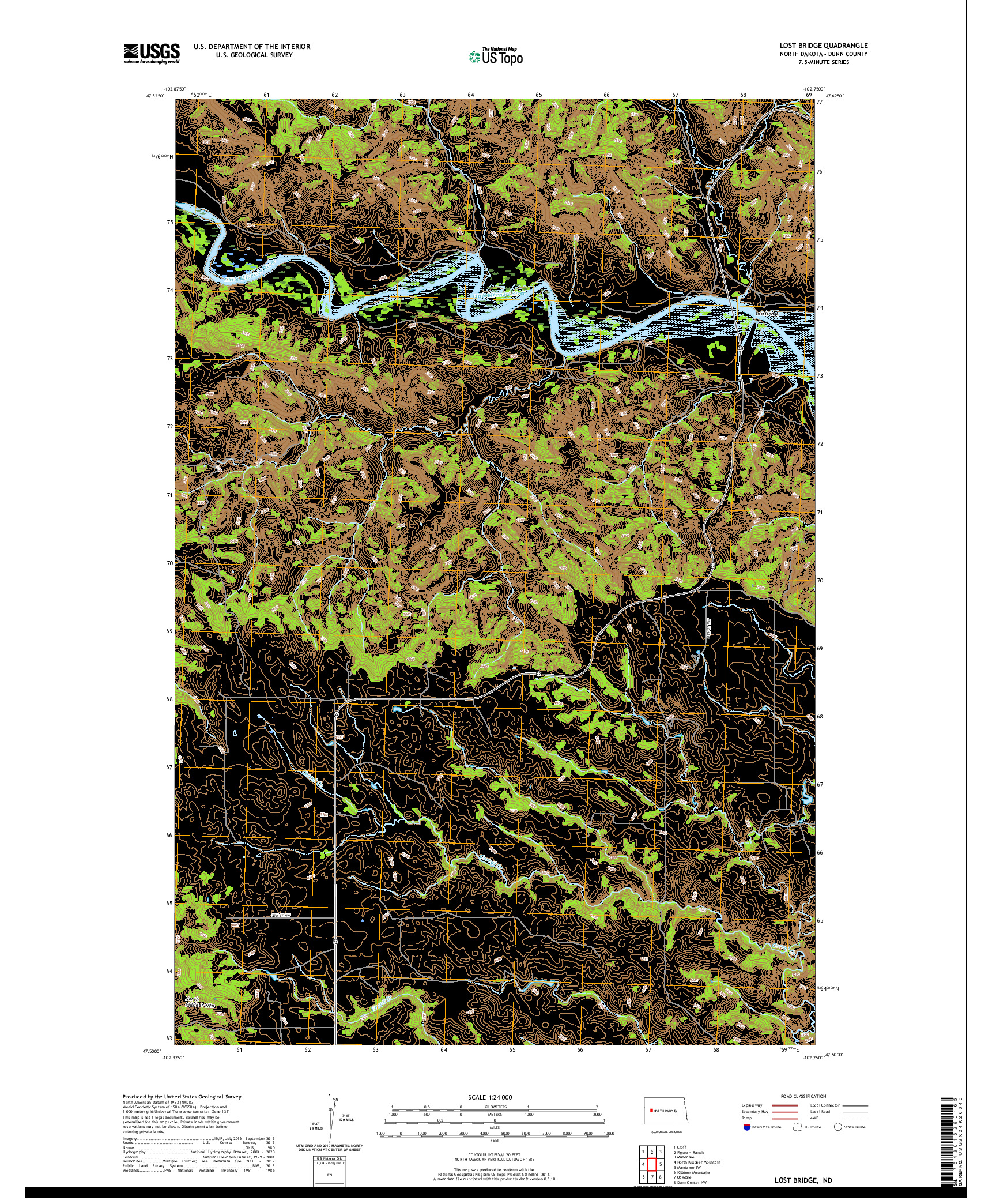 USGS US TOPO 7.5-MINUTE MAP FOR LOST BRIDGE, ND 2020