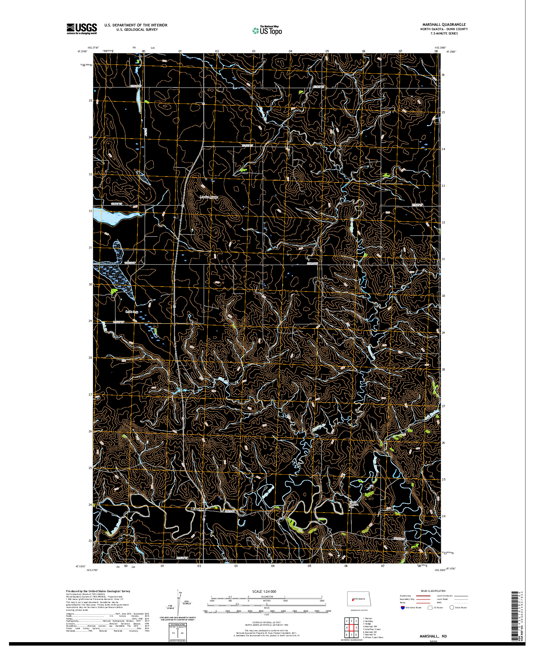 USGS US TOPO 7.5-MINUTE MAP FOR MARSHALL, ND 2020