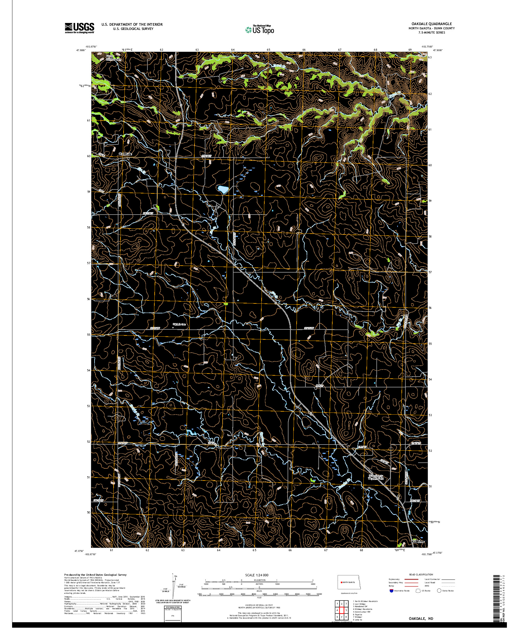 USGS US TOPO 7.5-MINUTE MAP FOR OAKDALE, ND 2020