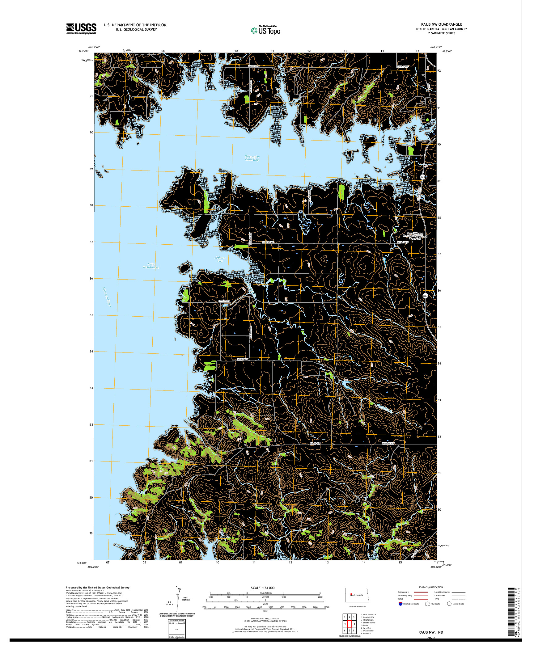 USGS US TOPO 7.5-MINUTE MAP FOR RAUB NW, ND 2020