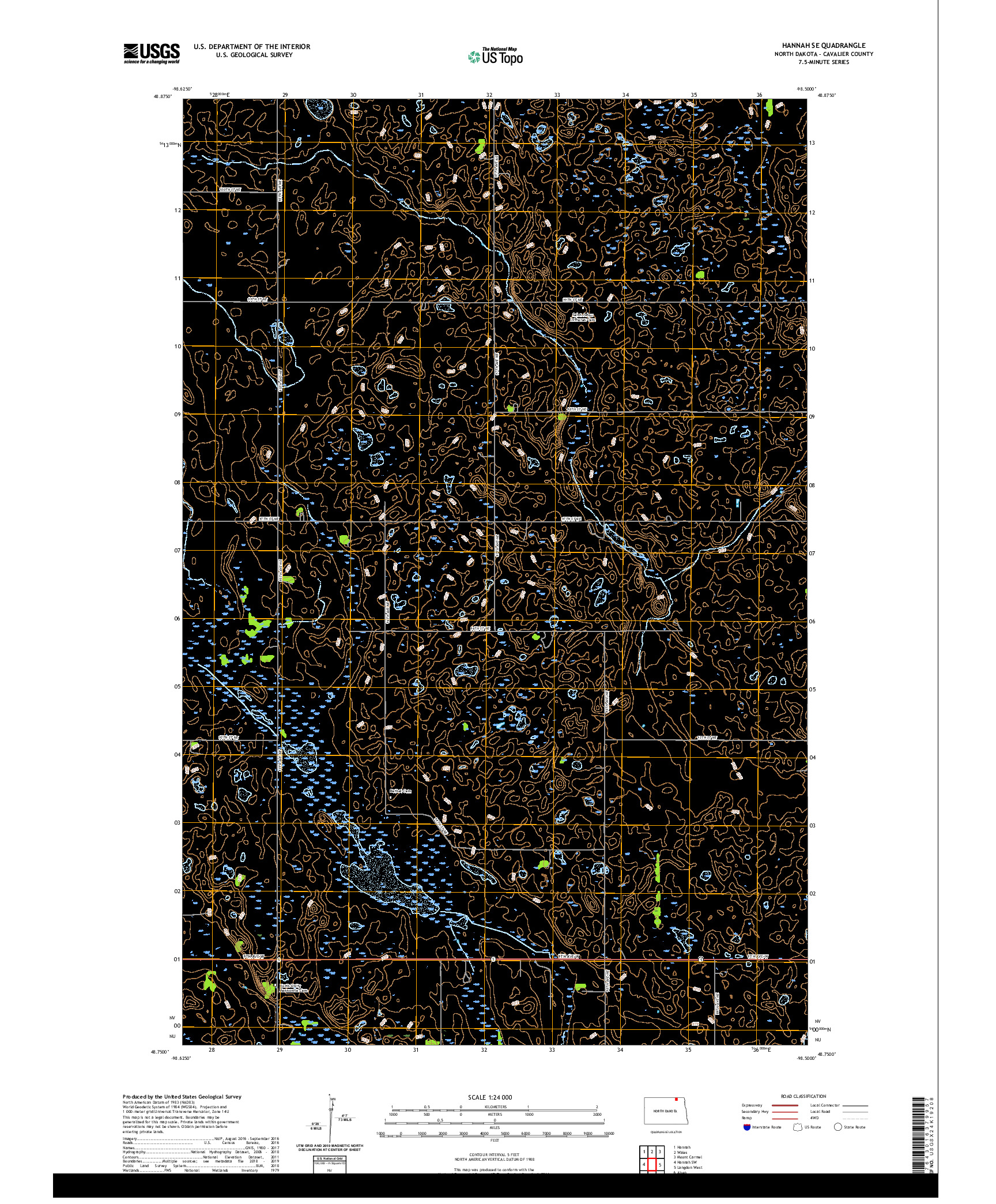 USGS US TOPO 7.5-MINUTE MAP FOR HANNAH SE, ND 2020